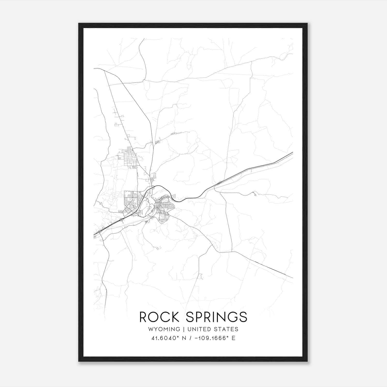 Rock Springs Wyoming Map Poster, Modern Home Decor Wall Art Print