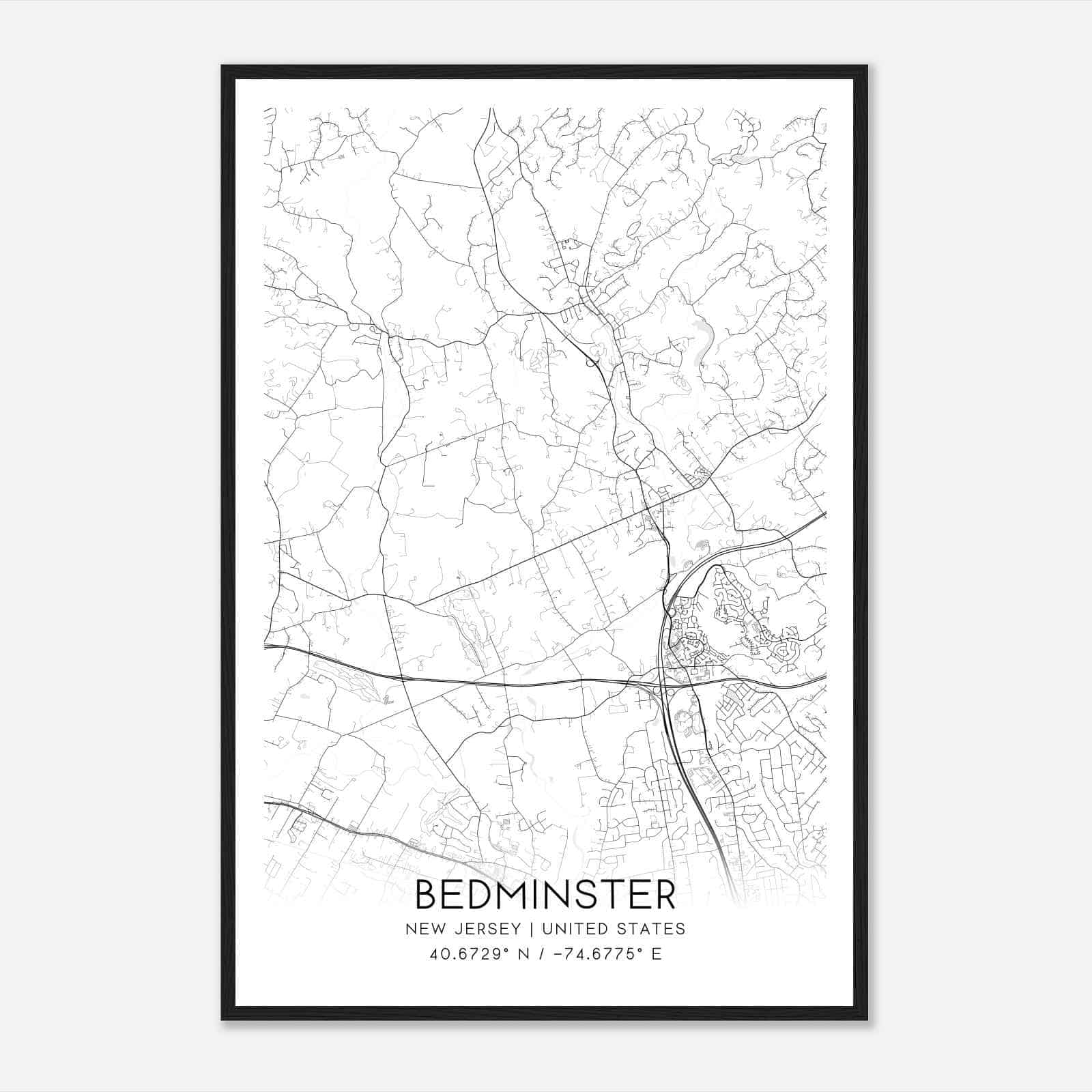 Bedminster New Jersey Map Poster, Modern Home Decor Wall Art Print