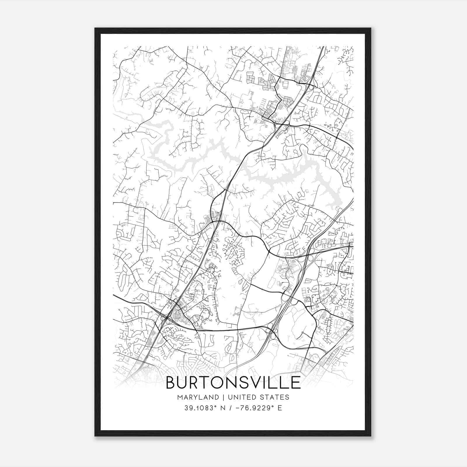 Burtonsville Maryland Map Poster, Modern Home Decor Wall Art Print