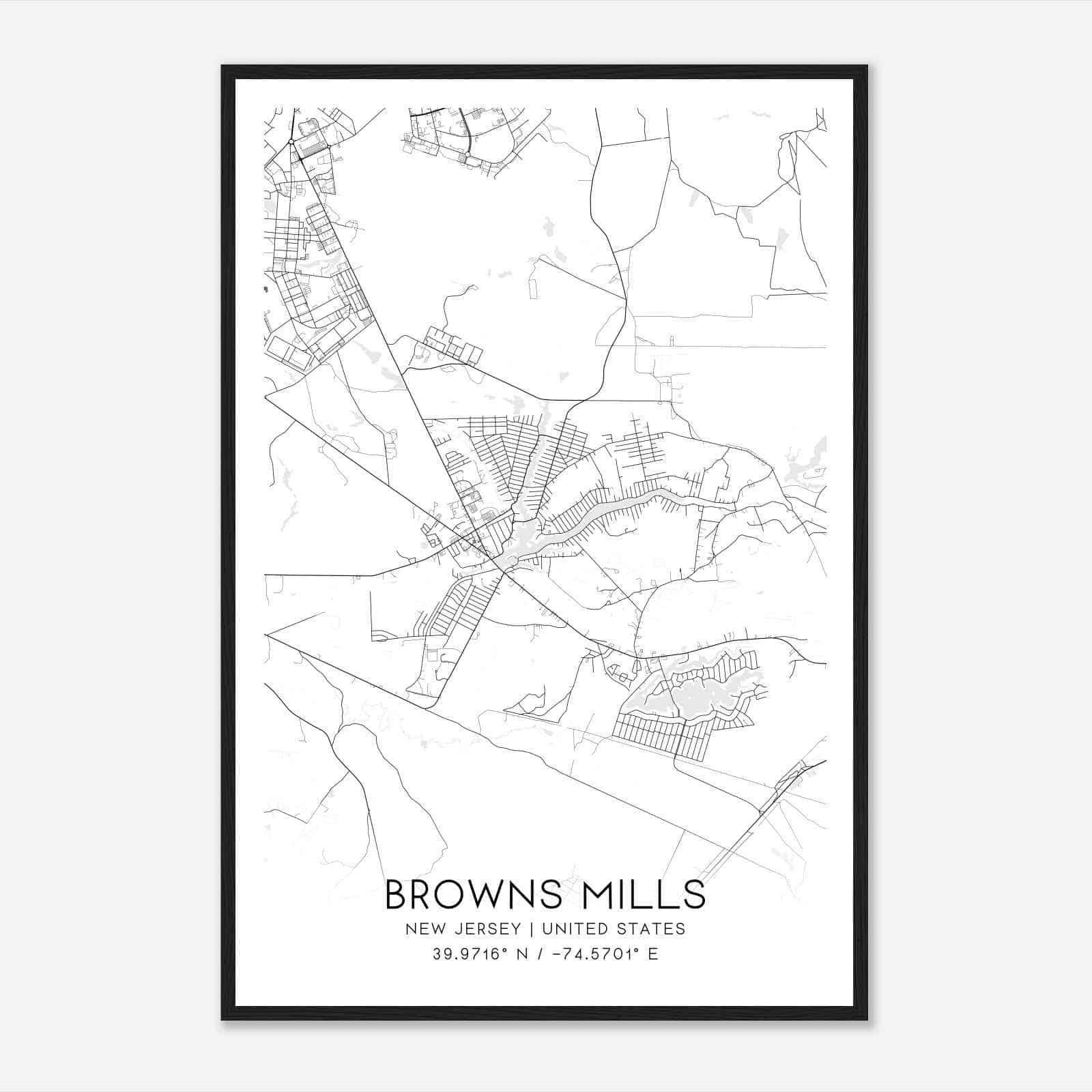 Browns Mills New Jersey Map Poster, Modern Home Decor Wall Art Print