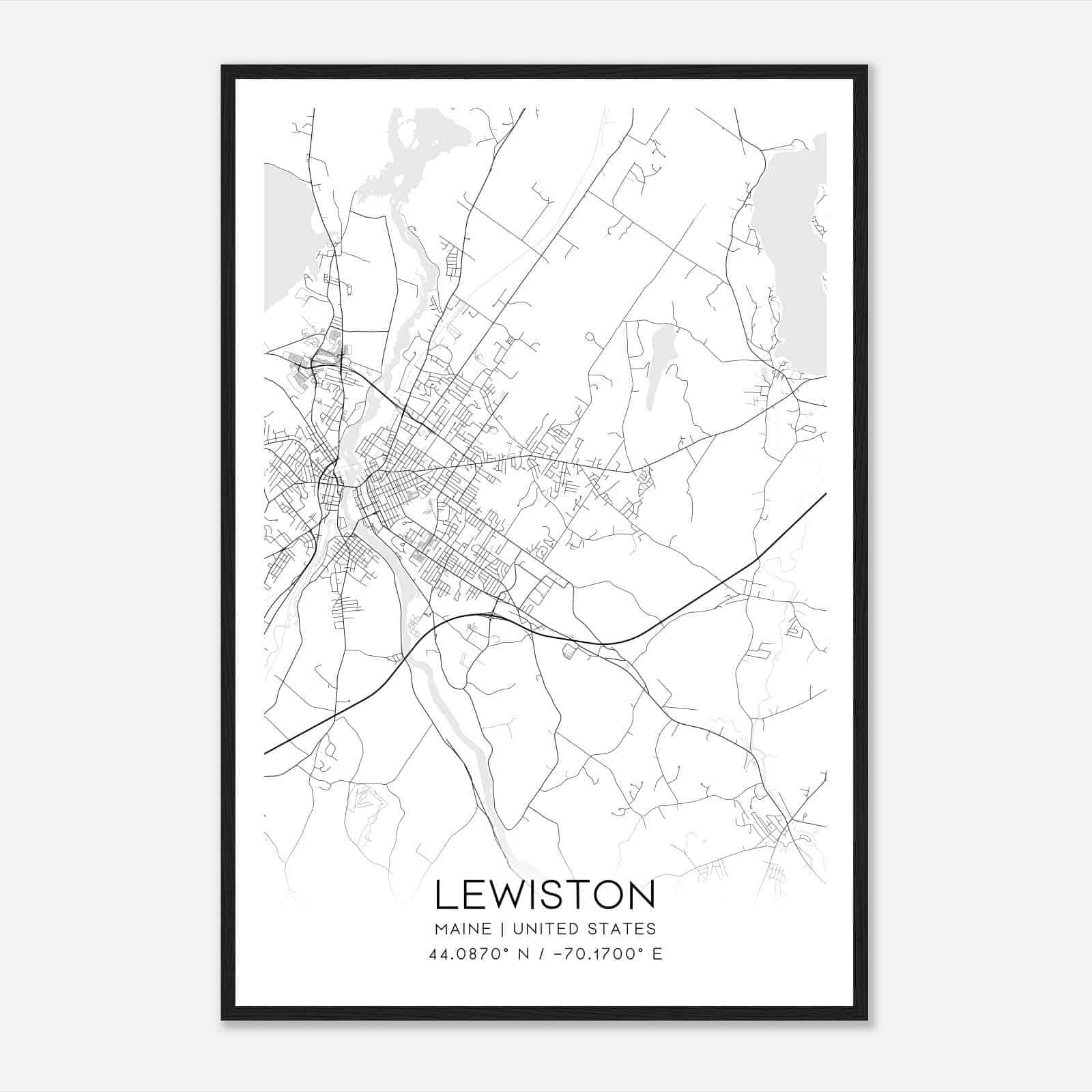 Lewiston Maine Map Poster, Modern Home Decor Wall Art Print