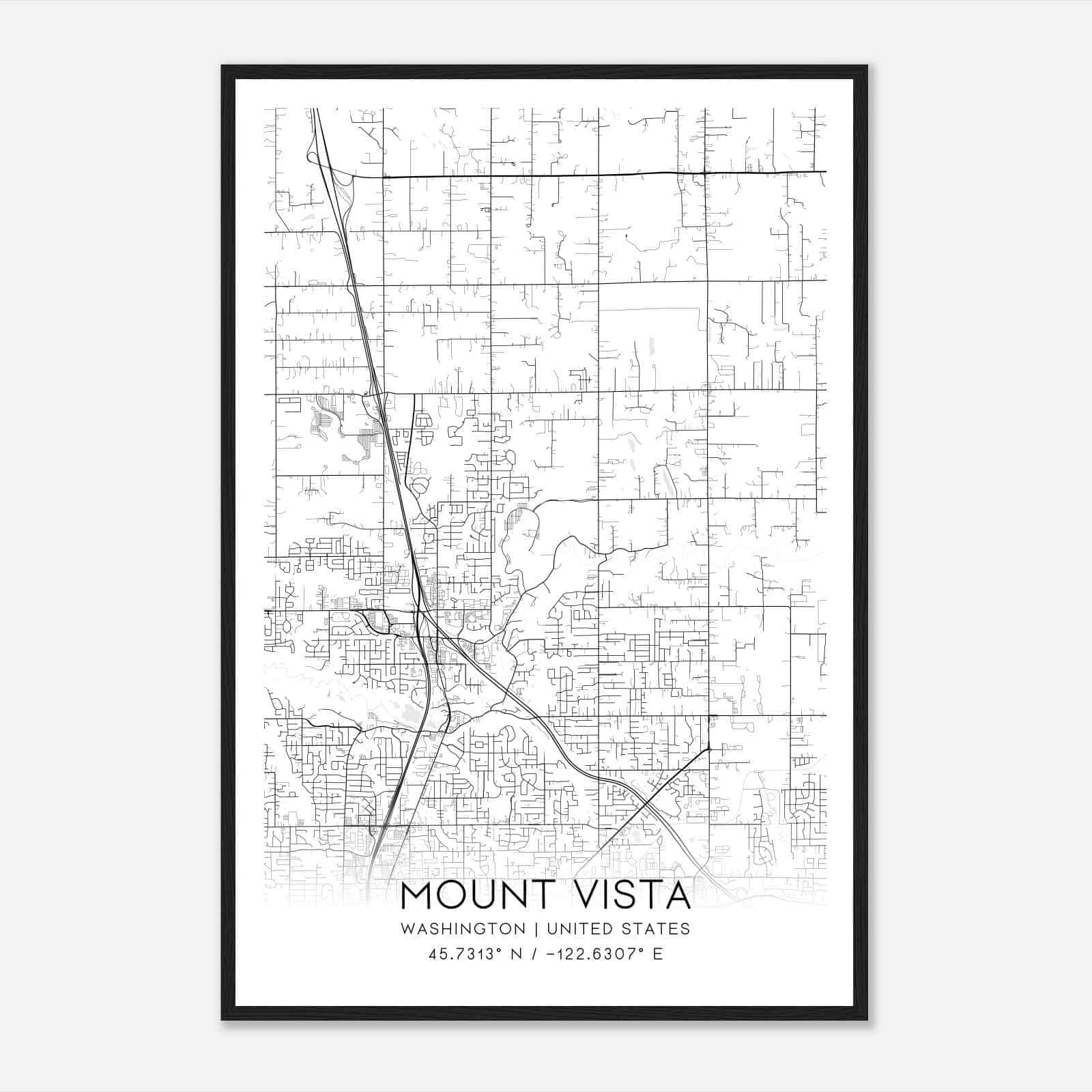 Mount Vista Washington Map Poster, Modern Home Decor Wall Art Print