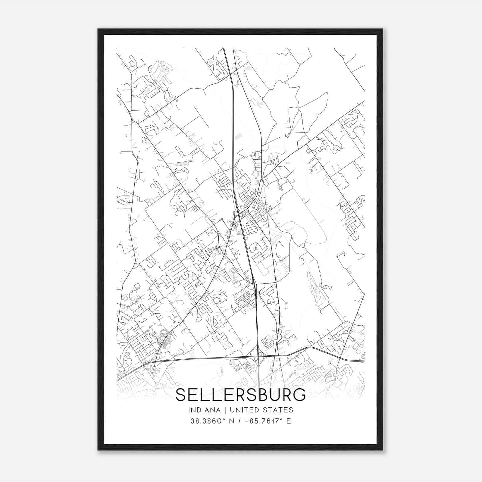 Sellersburg Indiana Map Poster, Modern Home Decor Wall Art Print