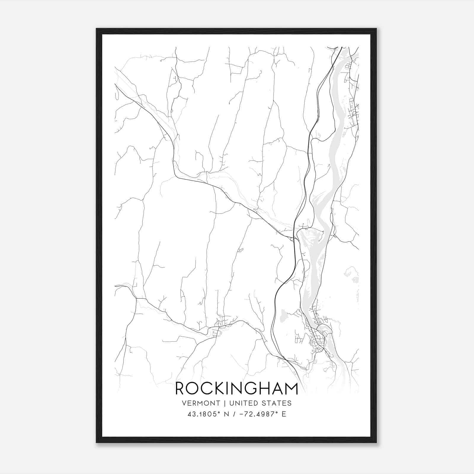Rockingham Vermont Map Poster, Modern Home Decor Wall Art Print