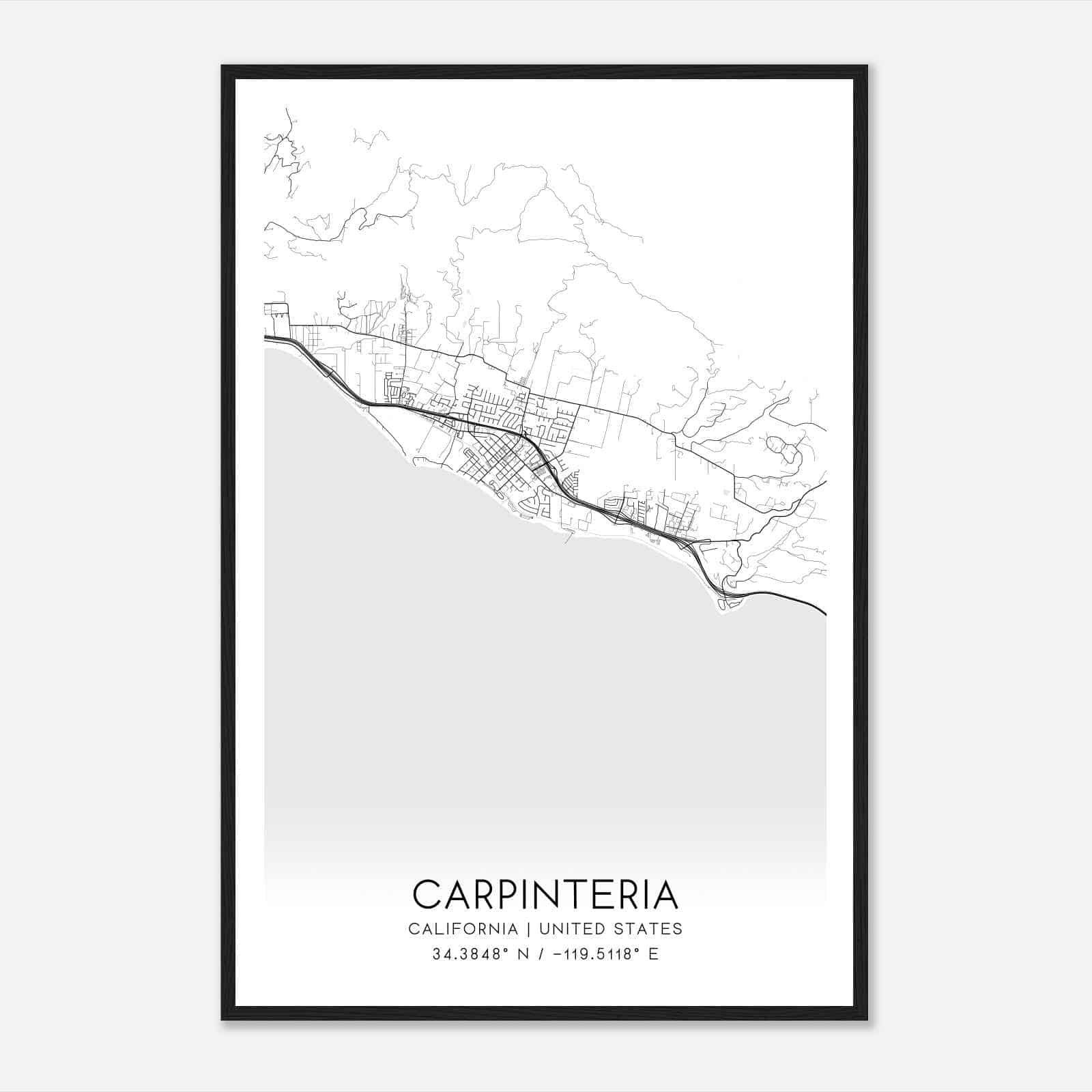 Carpinteria California Map Poster, Modern Home Decor Wall Art Print