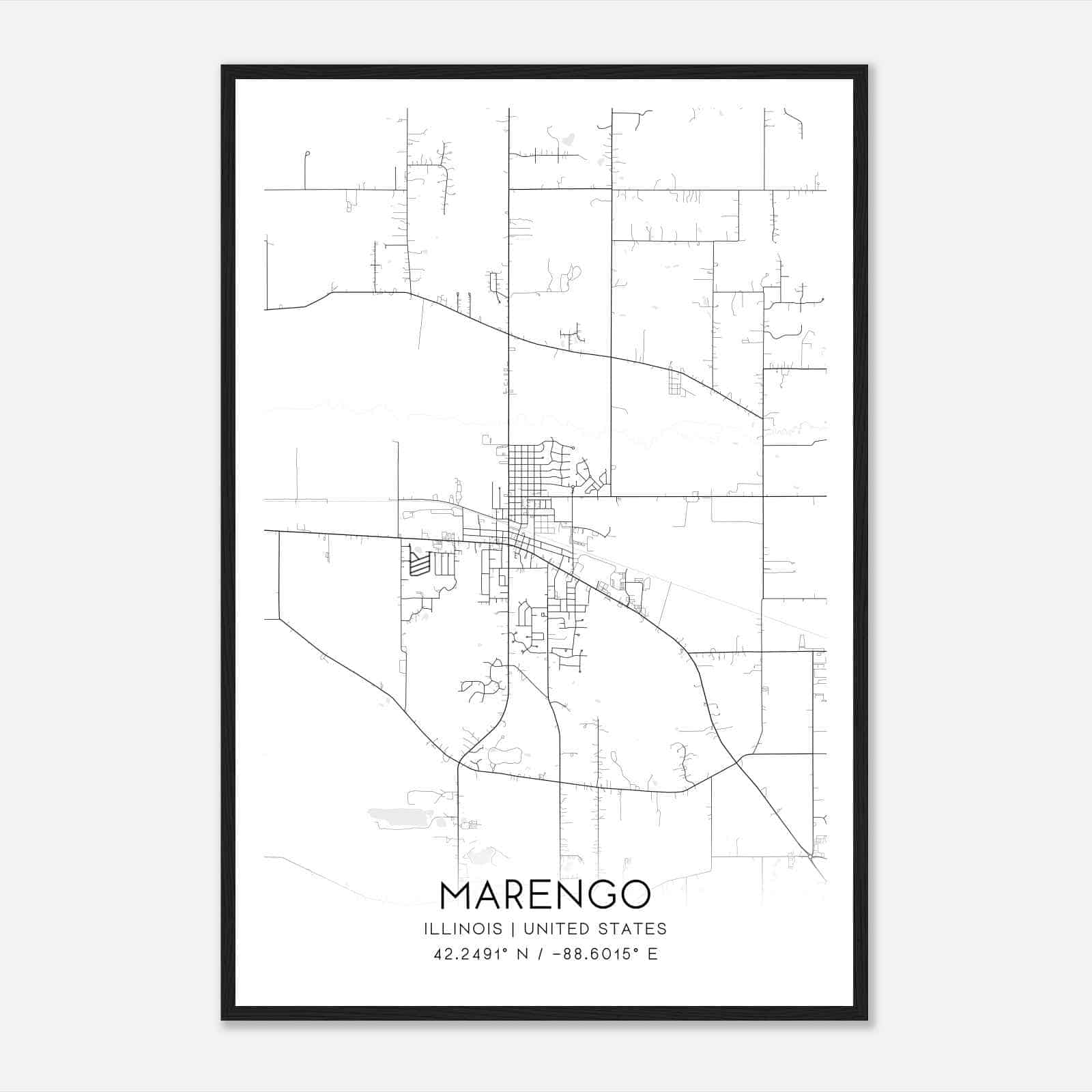 Marengo Illinois Map Poster, Modern Home Decor Wall Art Print