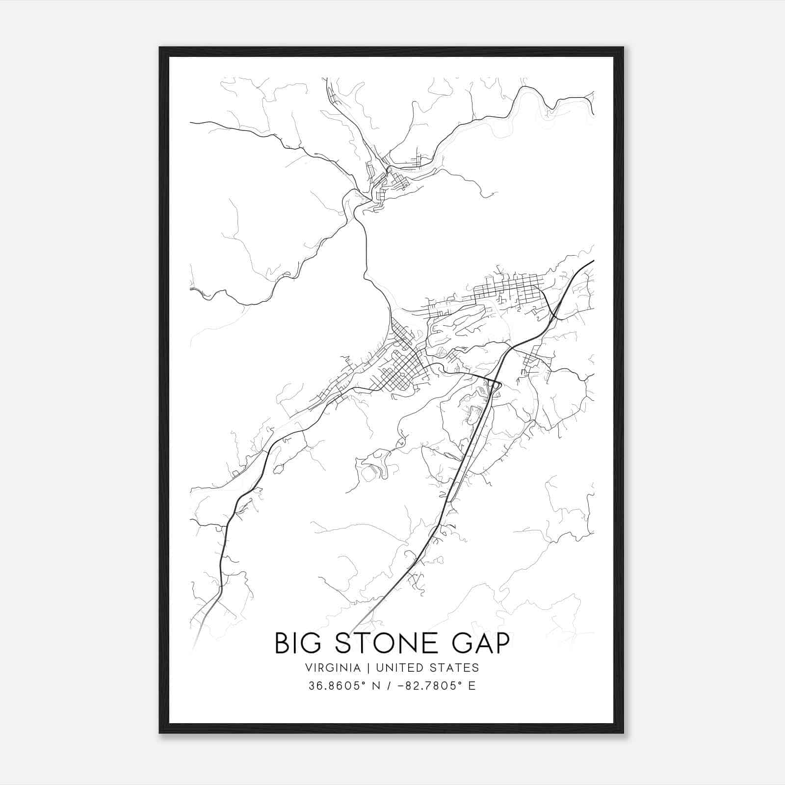 Big Stone Gap Virginia Map Poster, Modern Home Decor Wall Art Print