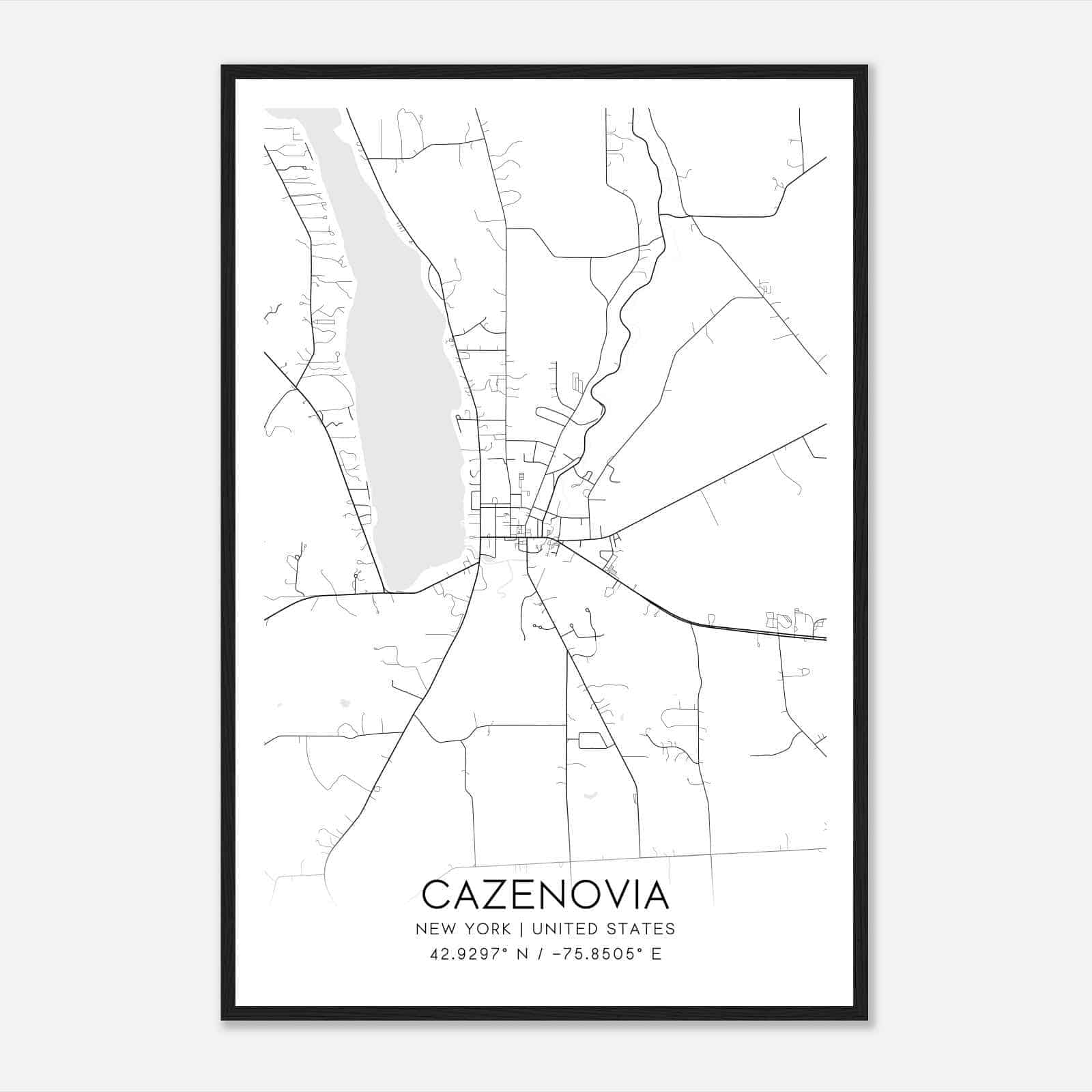 Cazenovia New York Map Poster, Modern Home Decor Wall Art Print