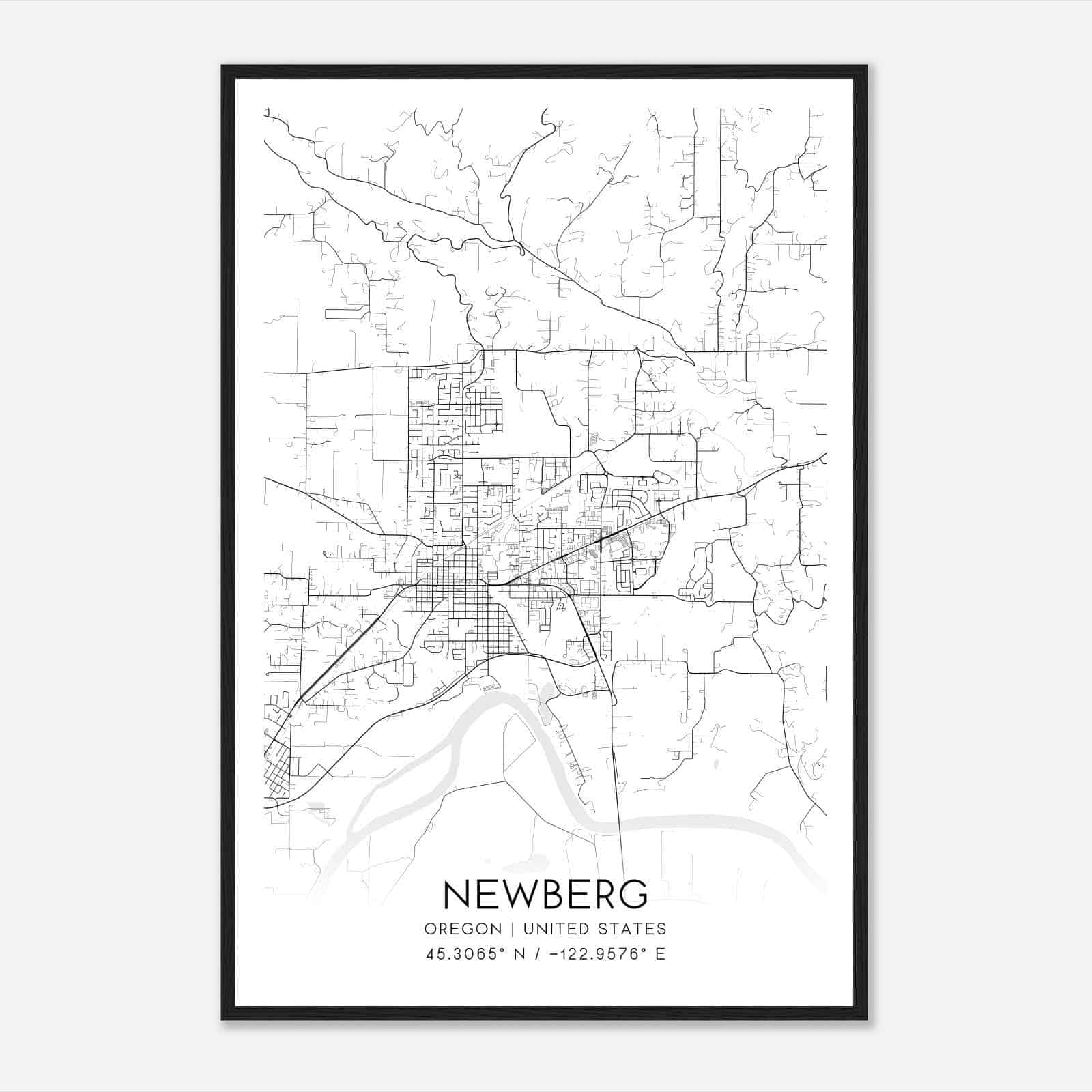 Newberg Oregon Map Poster, Modern Home Decor Wall Art Print