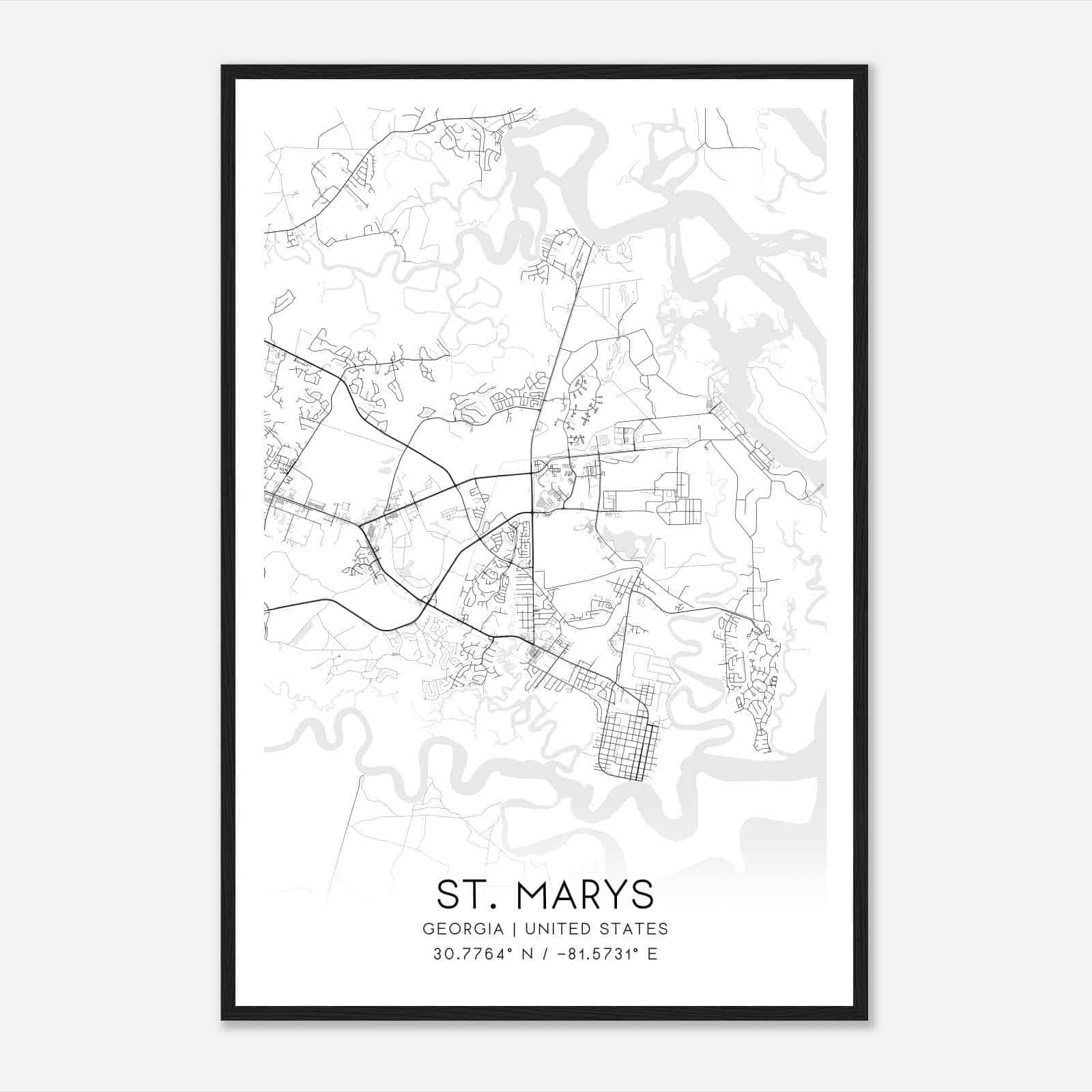 St. Marys Georgia Map Poster, Modern Home Decor Wall Art Print