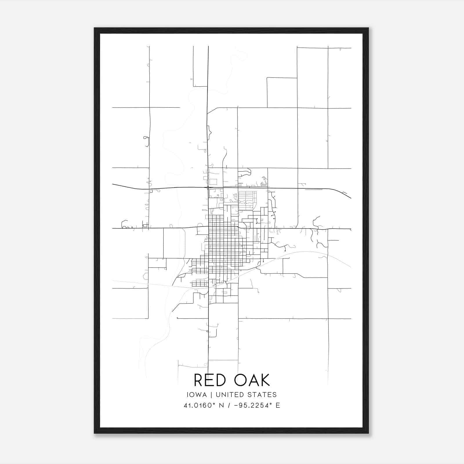 Red Oak Iowa Map Poster, Modern Home Decor Wall Art Print Red Oak Iowa Map Poster, Modern Home Decor Wall Art Print
