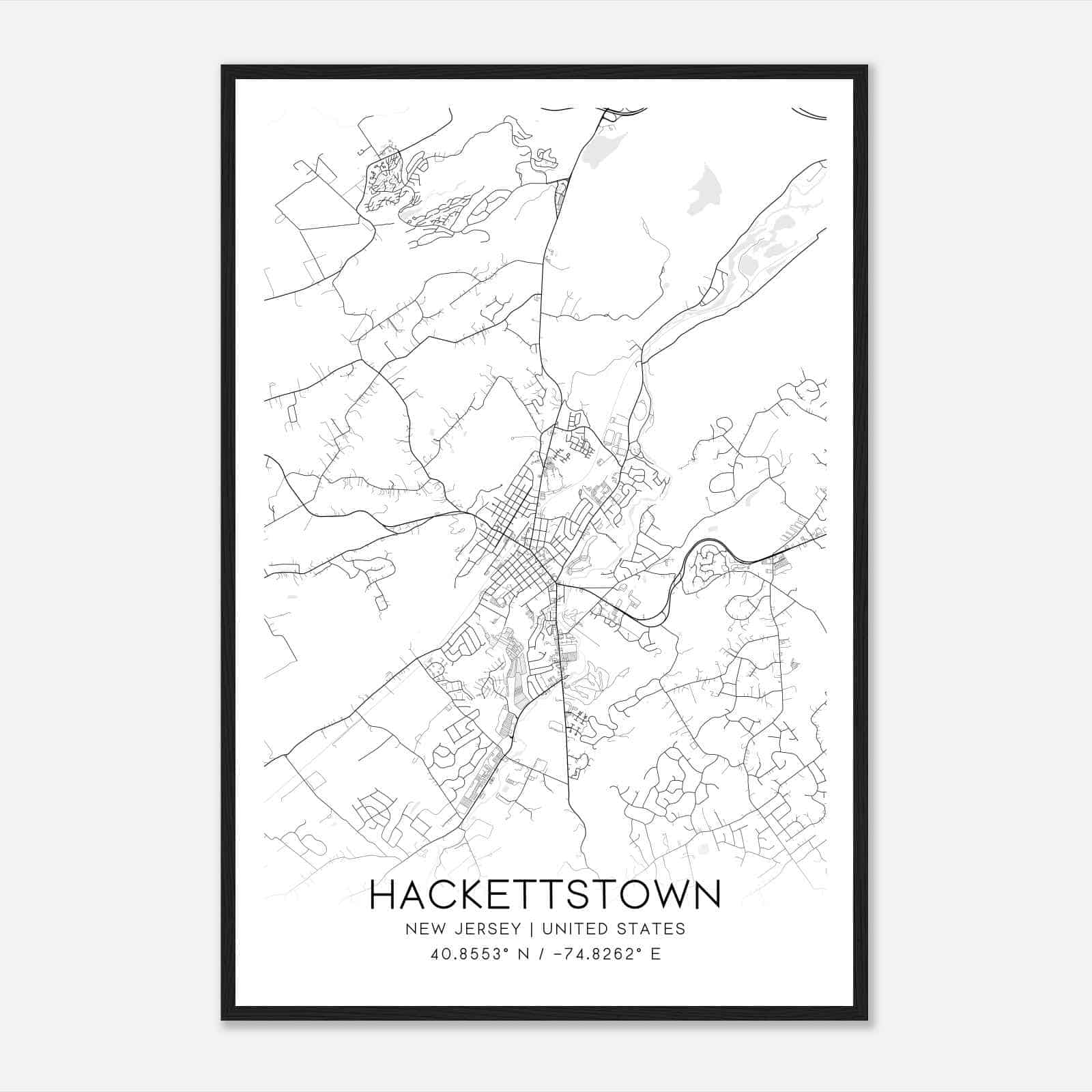 Hackettstown New Jersey Map Poster, Modern Home Decor Wall Art Print