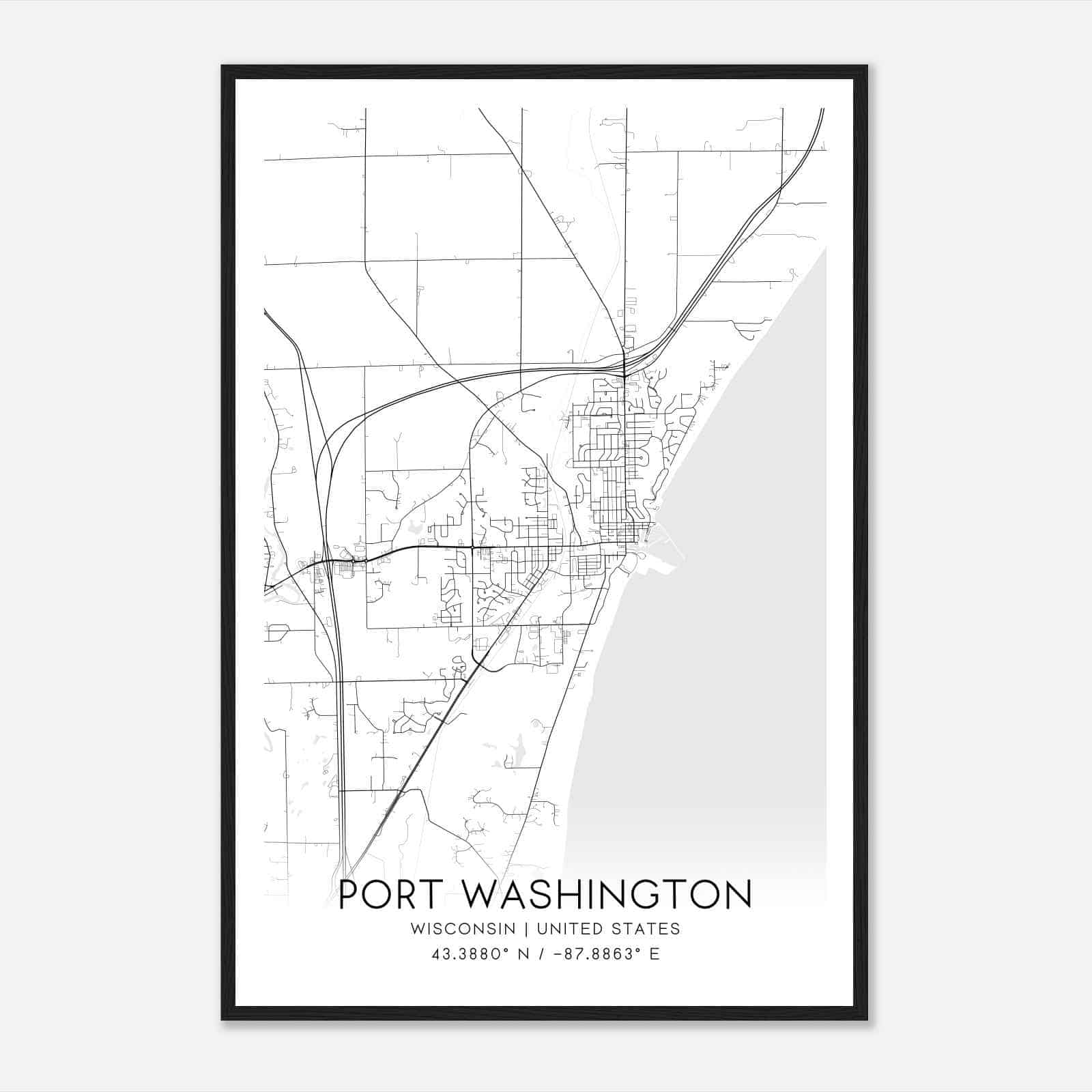 Port Washington Wisconsin Map Poster, Modern Home Decor Wall Art Print
