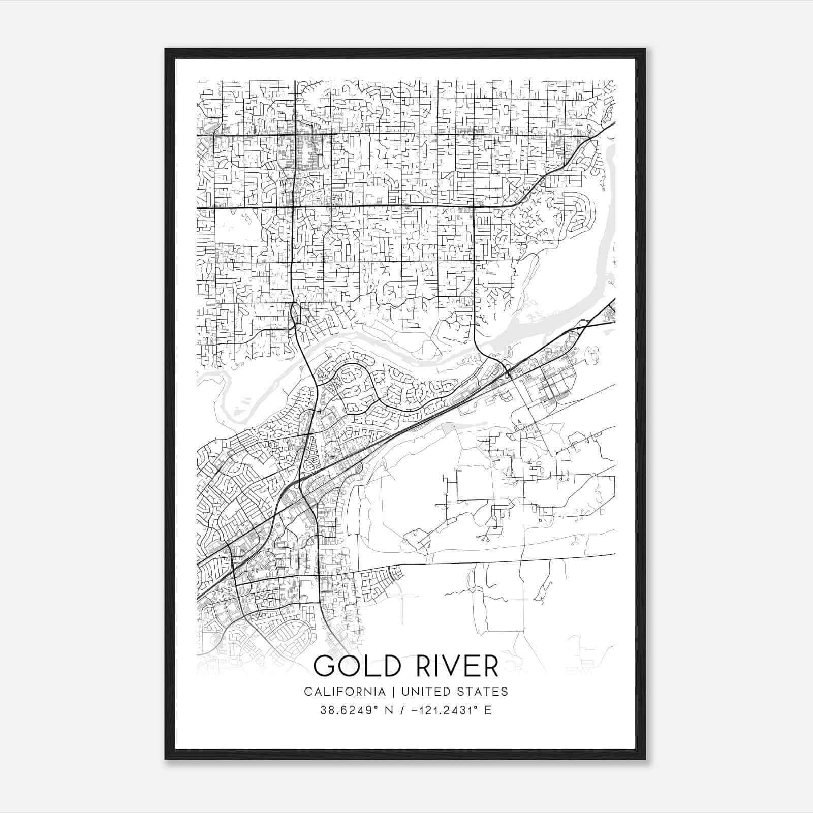 Gold River California Map Poster, Modern Home Decor Wall Art Print