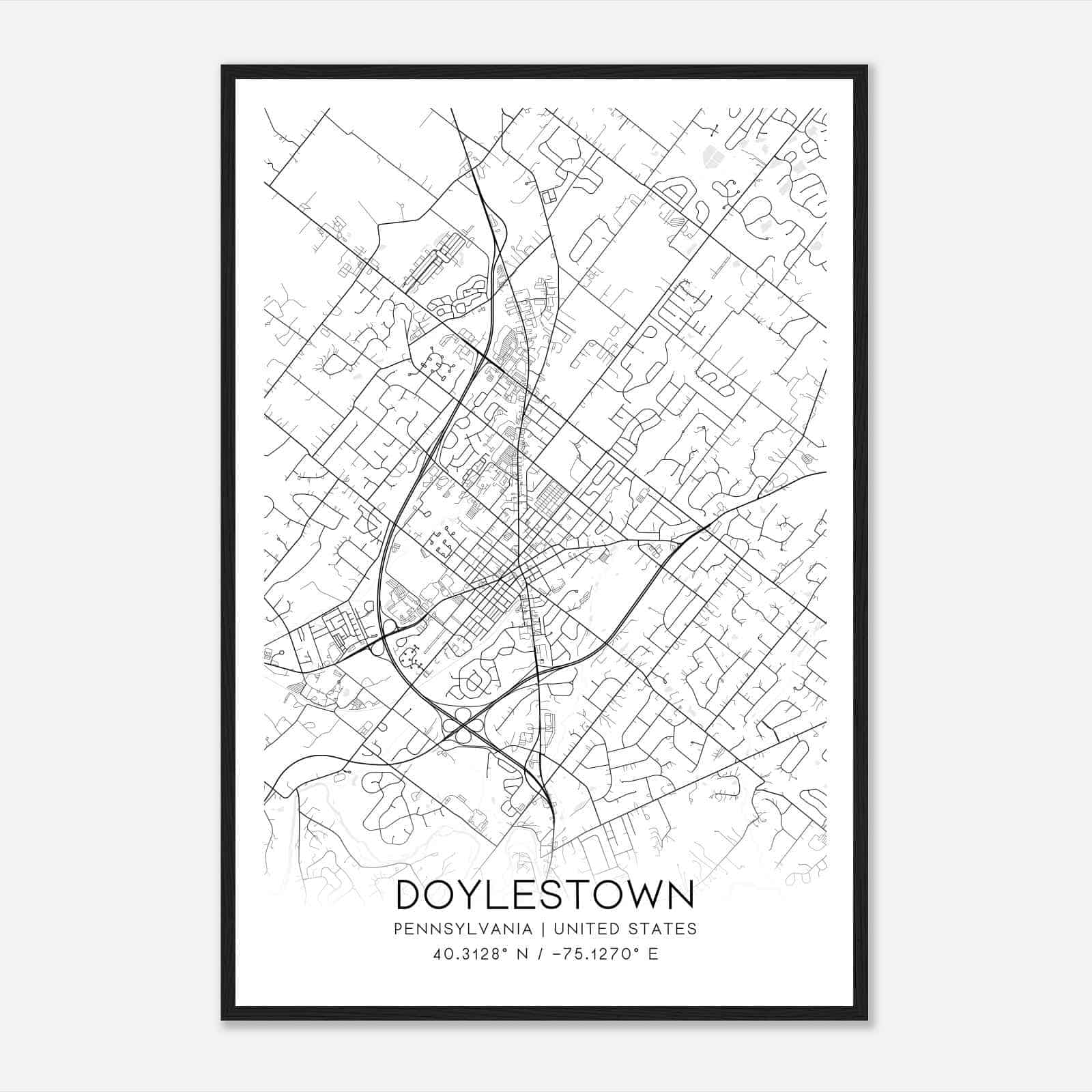 Doylestown Pennsylvania Map Poster, Modern Home Decor Wall Art Print