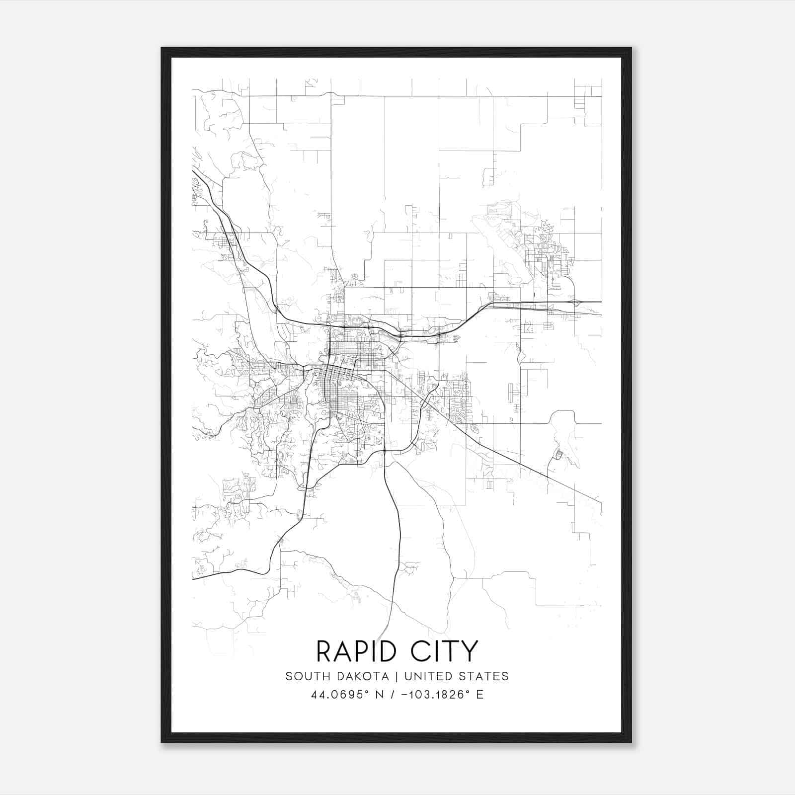 Rapid City South Dakota Map Poster, Modern Home Decor Wall Art Print
