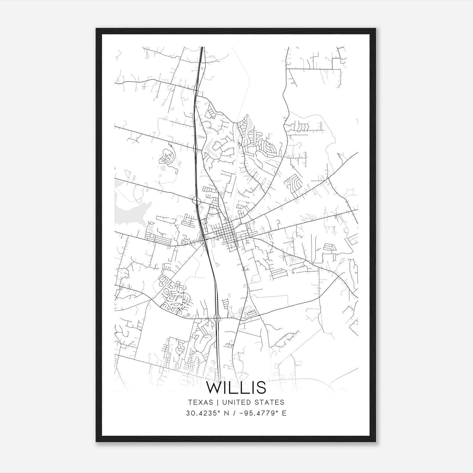 Willis Texas Map Poster, Modern Home Decor Wall Art Print