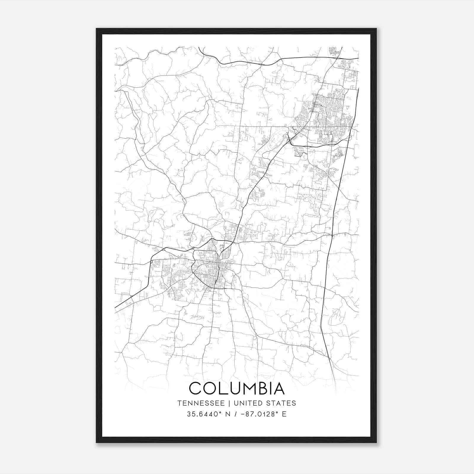 Columbia Tennessee Map Poster, Modern Home Decor Wall Art Print