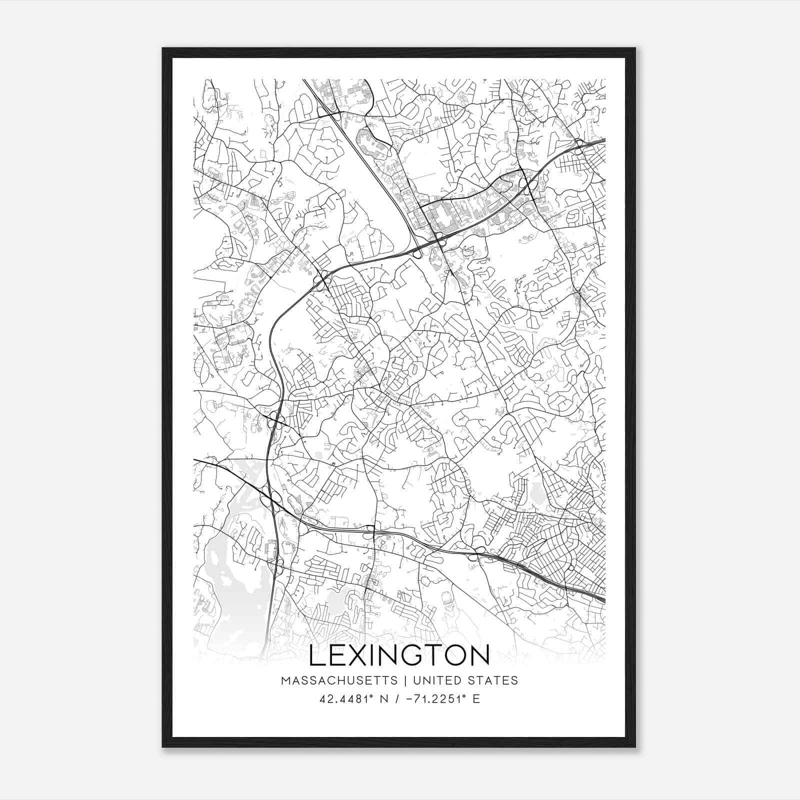 Lexington Massachusetts Map Poster, Modern Home Decor Wall Art Print