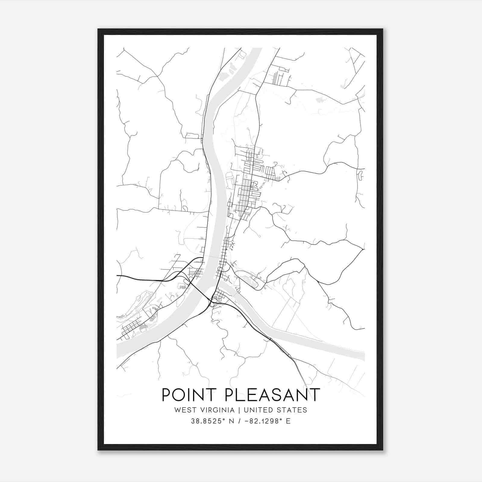 Point Pleasant West Virginia Map Poster, Modern Home Decor Wall Art Print