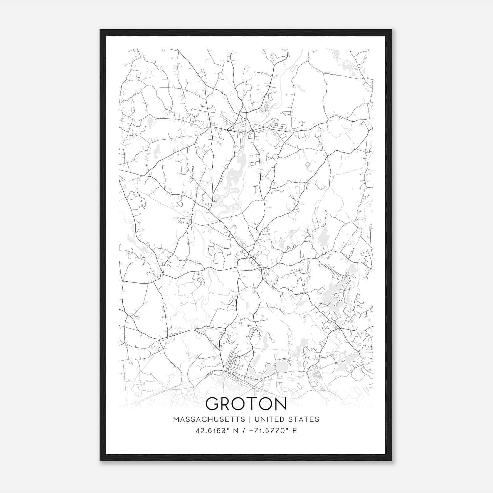 Groton Massachusetts Map Poster, Modern Home Decor Wall Art Print