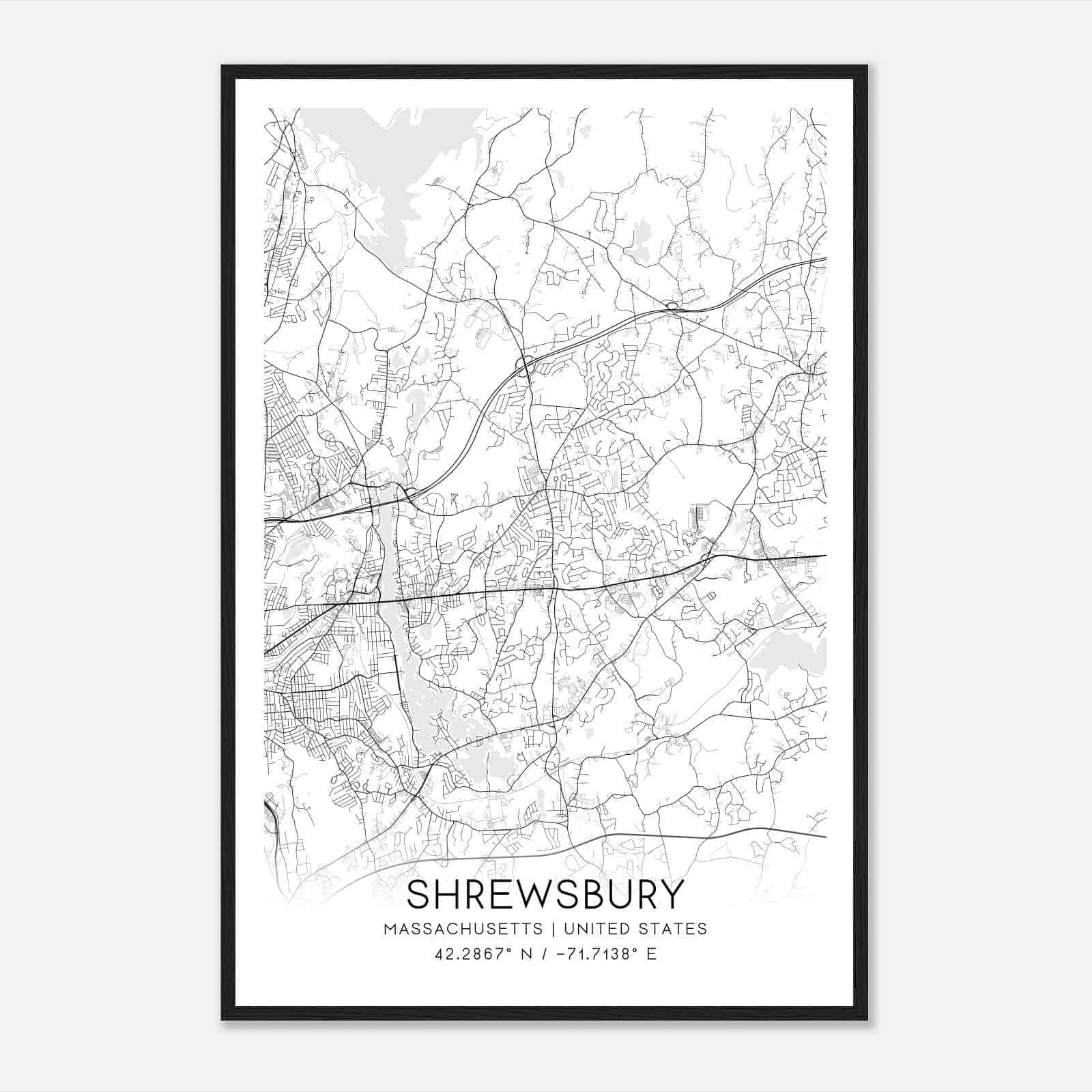 Shrewsbury Massachusetts Map Poster, Modern Home Decor Wall Art Print Shrewsbury Massachusetts Map Poster, Modern Home Decor Wall Art Print