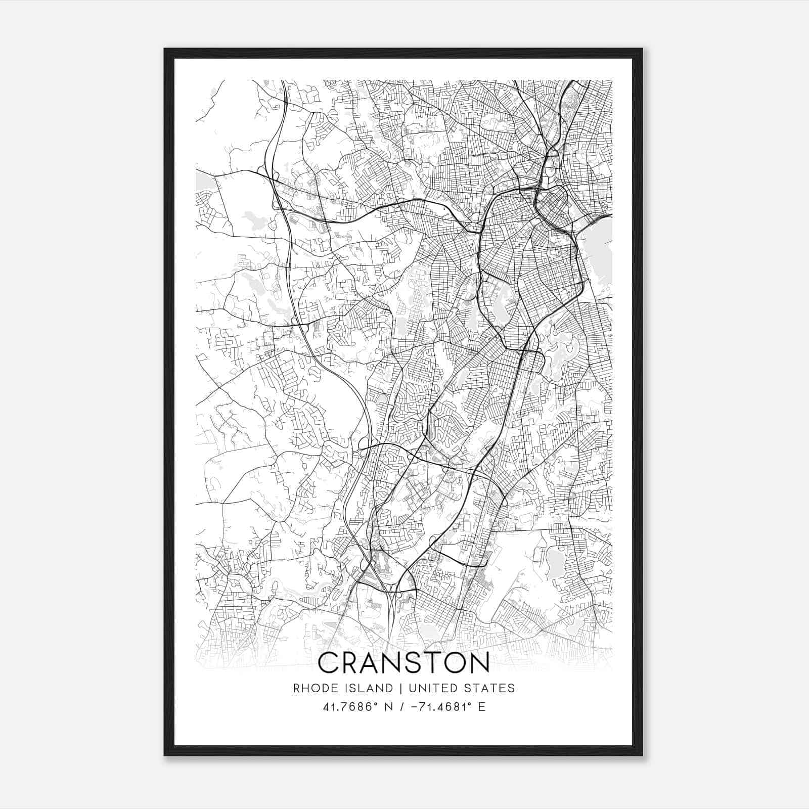 Cranston Rhode Island Map Poster, Modern Home Decor Wall Art Print