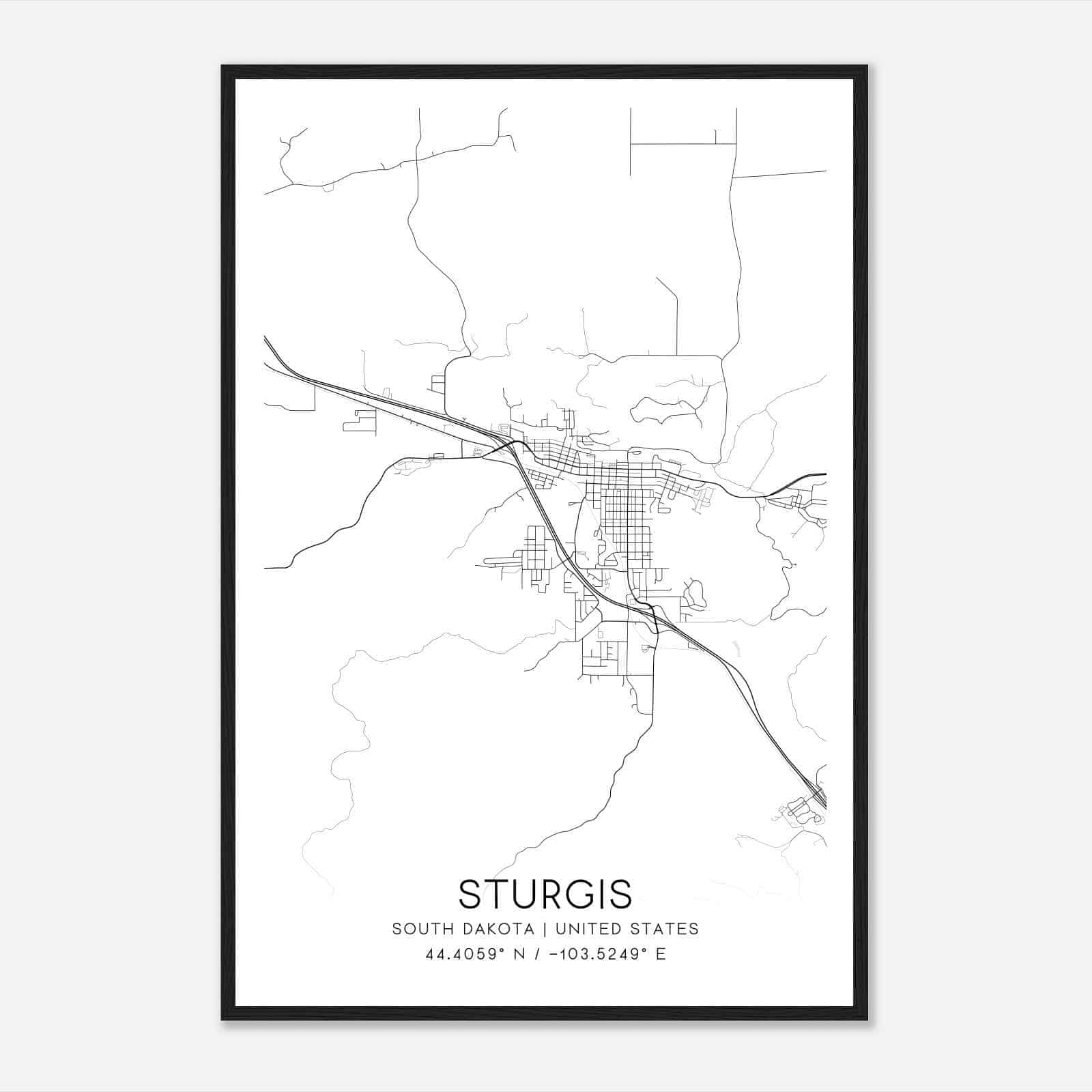 Sturgis South Dakota Map Poster, Modern Home Decor Wall Art Print