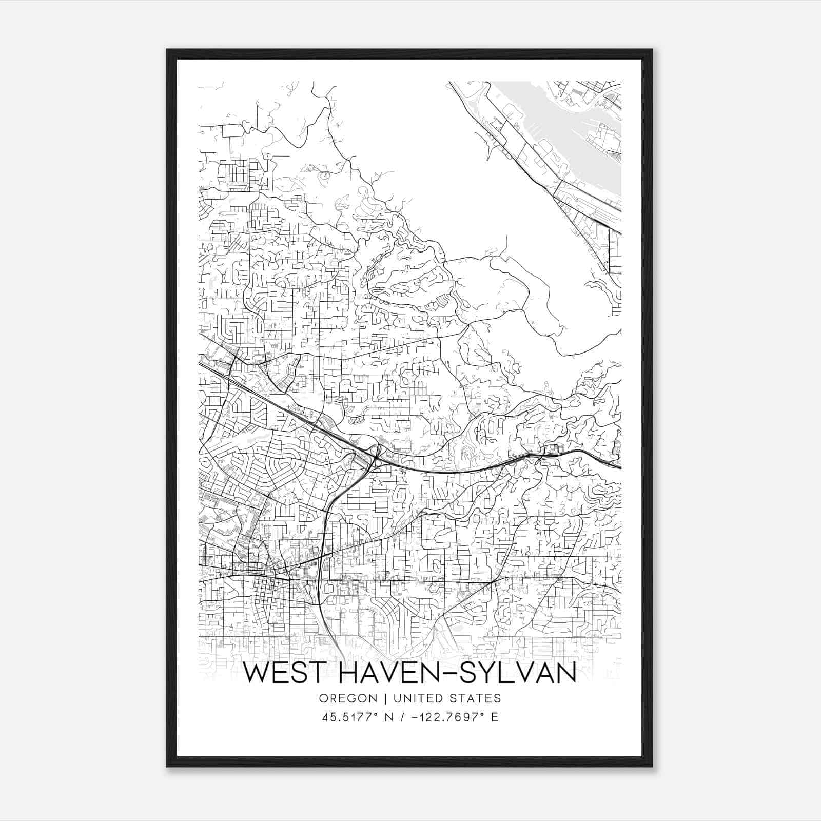 West Haven-Sylvan Oregon Map Poster, Modern Home Decor Wall Art Print