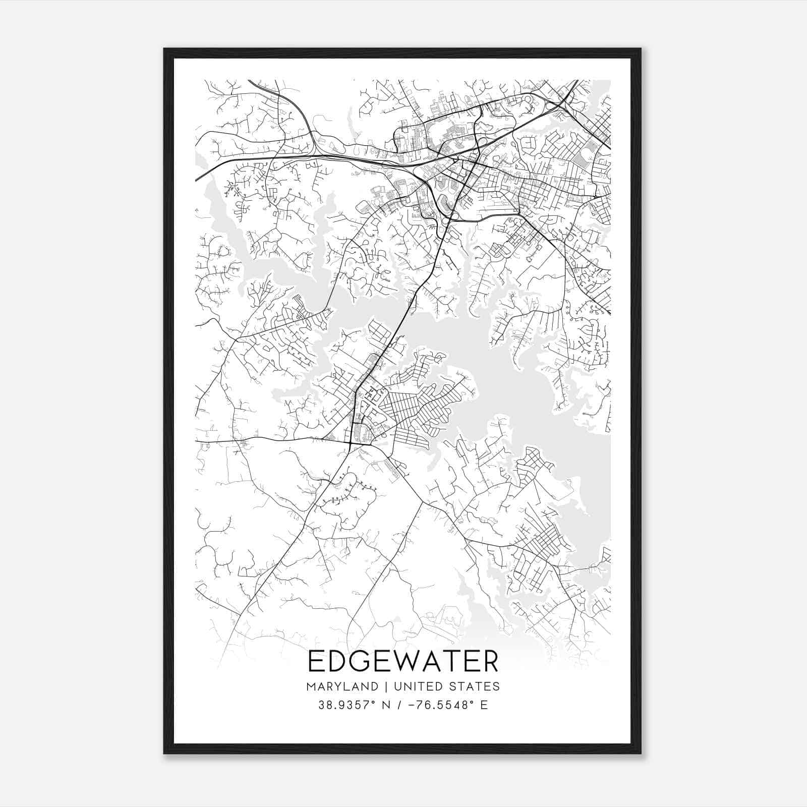 Edgewater Maryland Map Poster, Modern Home Decor Wall Art Print