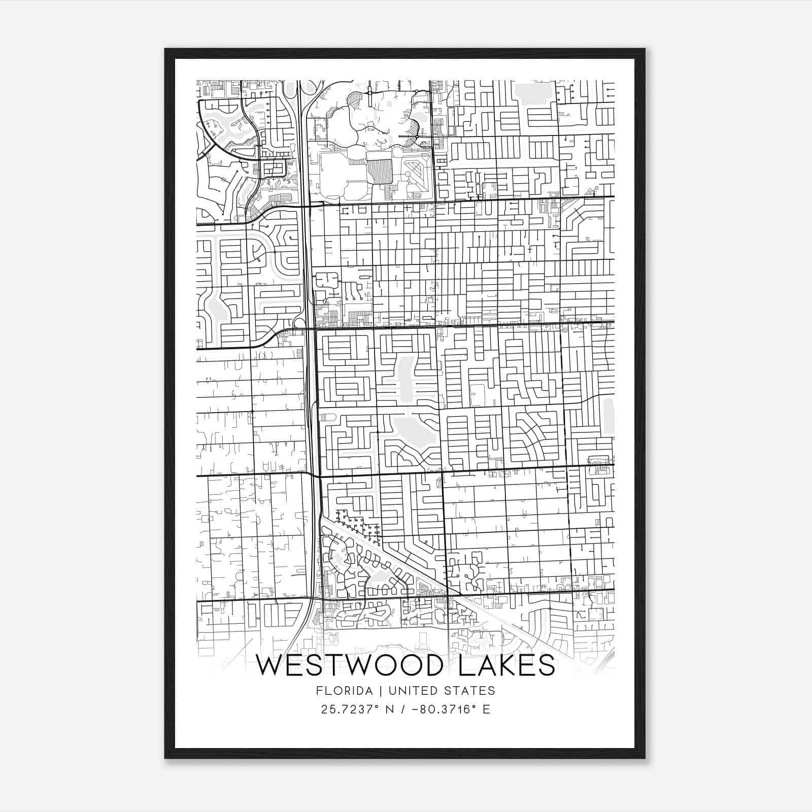 Westwood Lakes Florida Map Poster, Modern Home Decor Wall Art Print