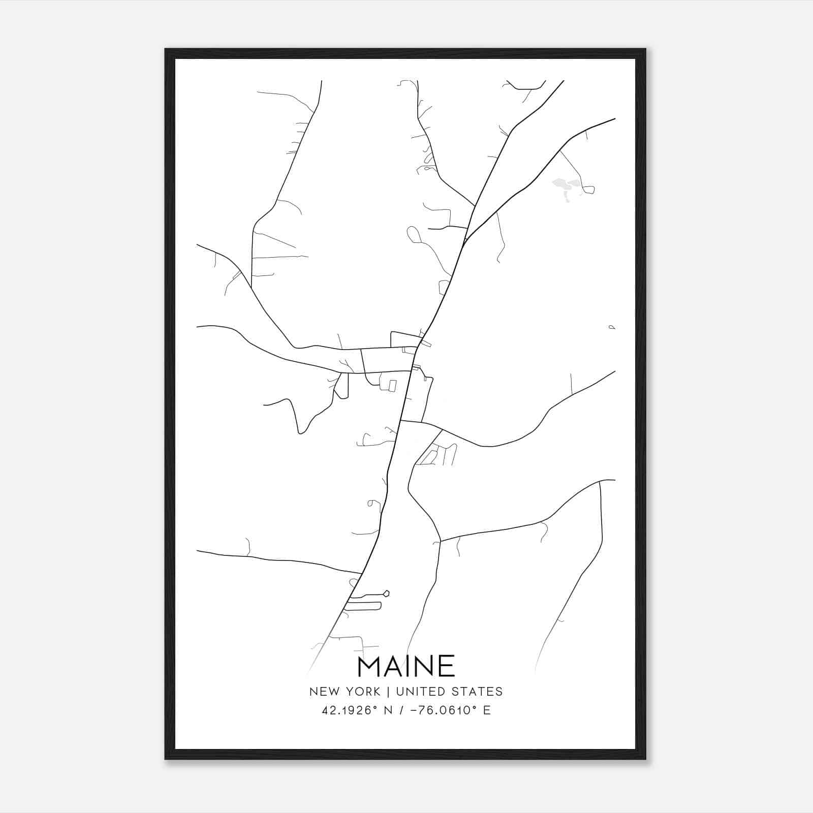 Maine New York Map Poster, Modern Home Decor Wall Art Print
