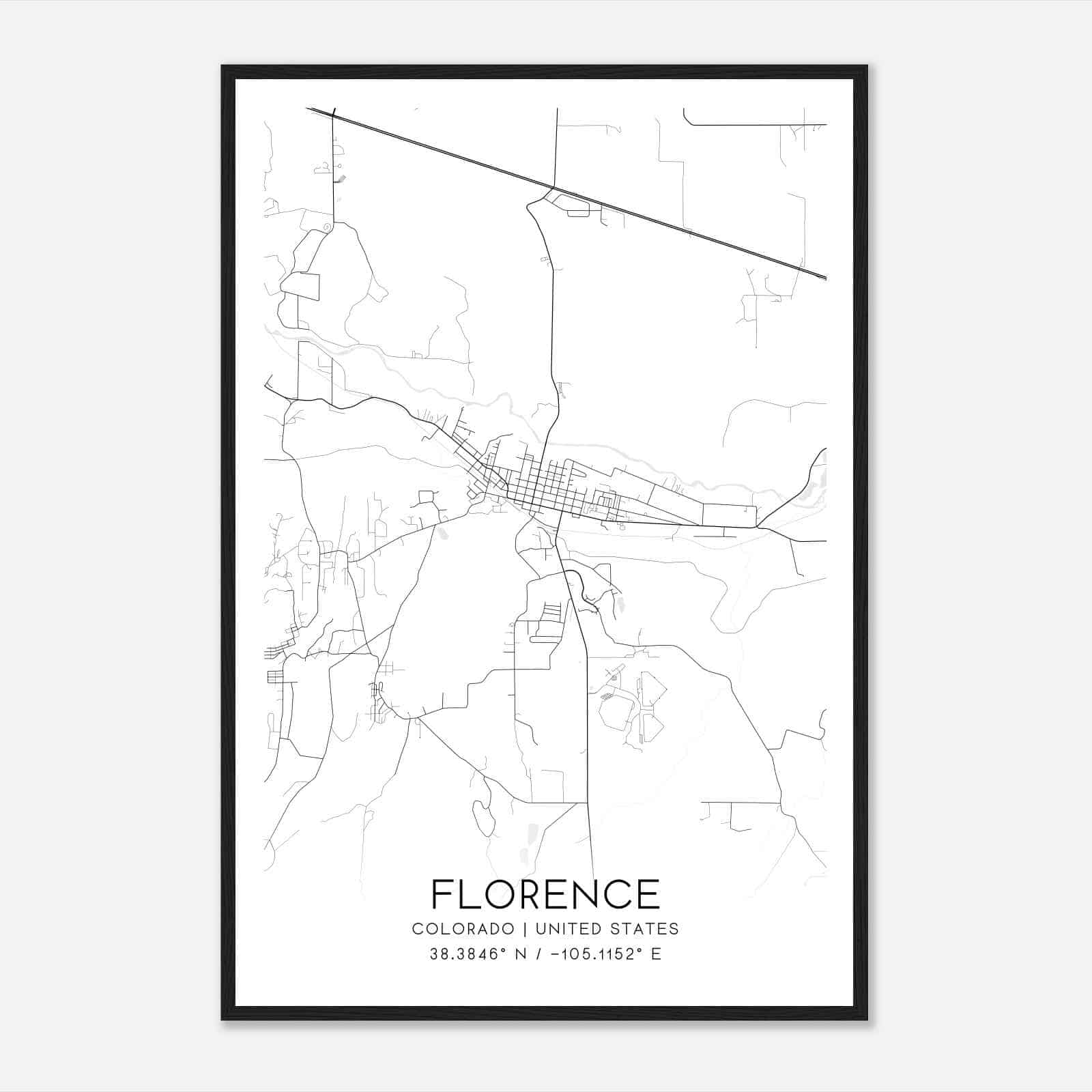 Florence Colorado Map Poster, Modern Home Decor Wall Art Print