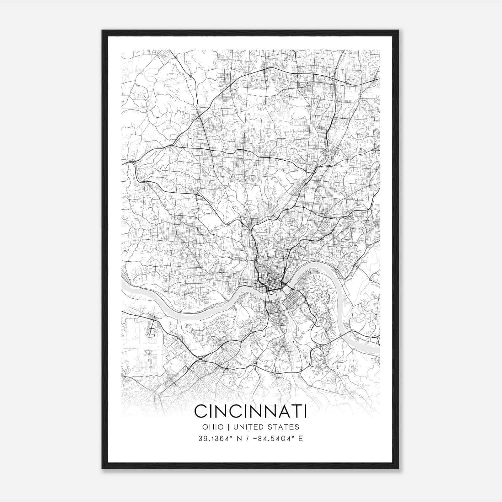Cincinnati Ohio Map Poster, Modern Home Decor Wall Art Print Cincinnati Ohio Map Poster, Modern Home Decor Wall Art Print