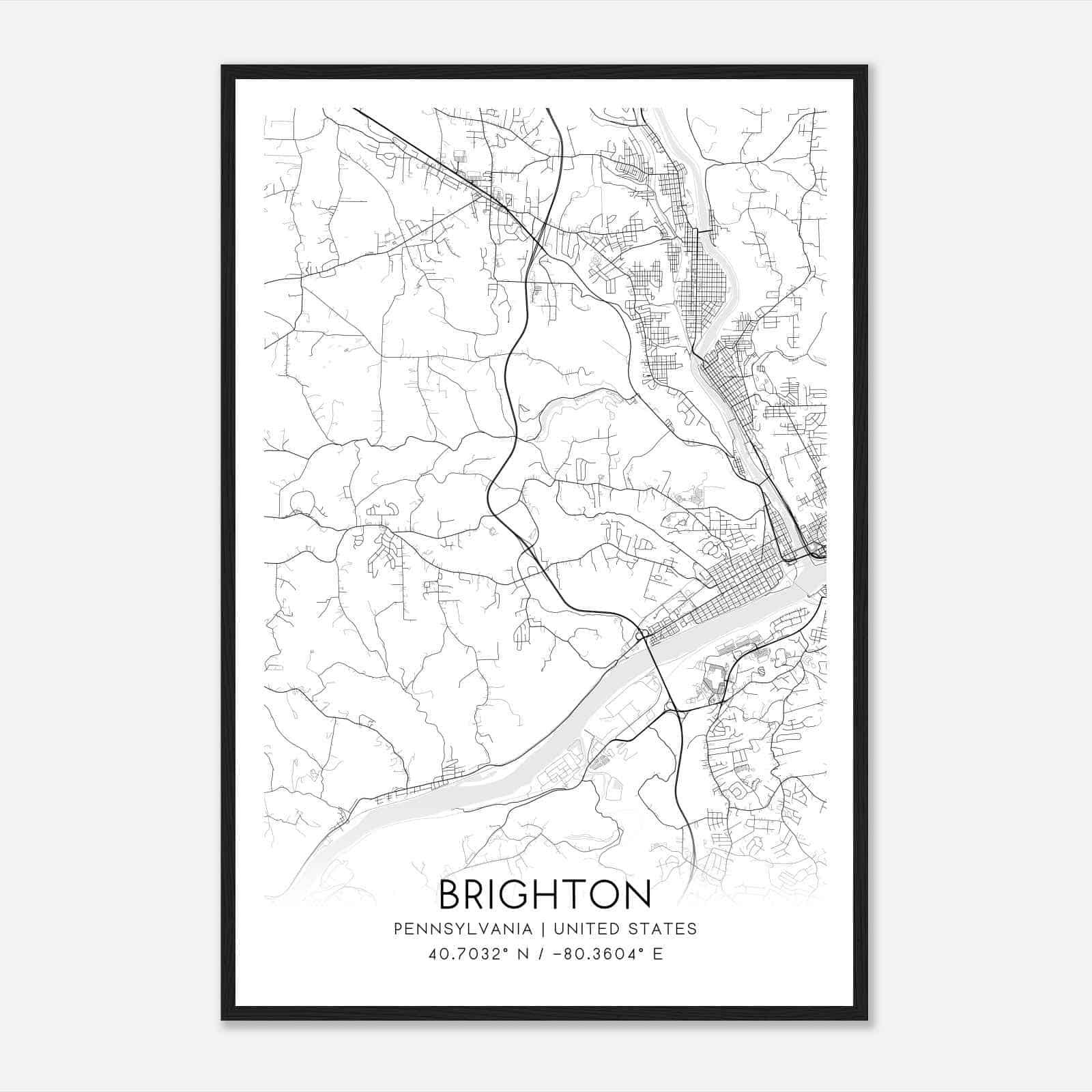 Brighton Pennsylvania Map Poster, Modern Home Decor Wall Art Print