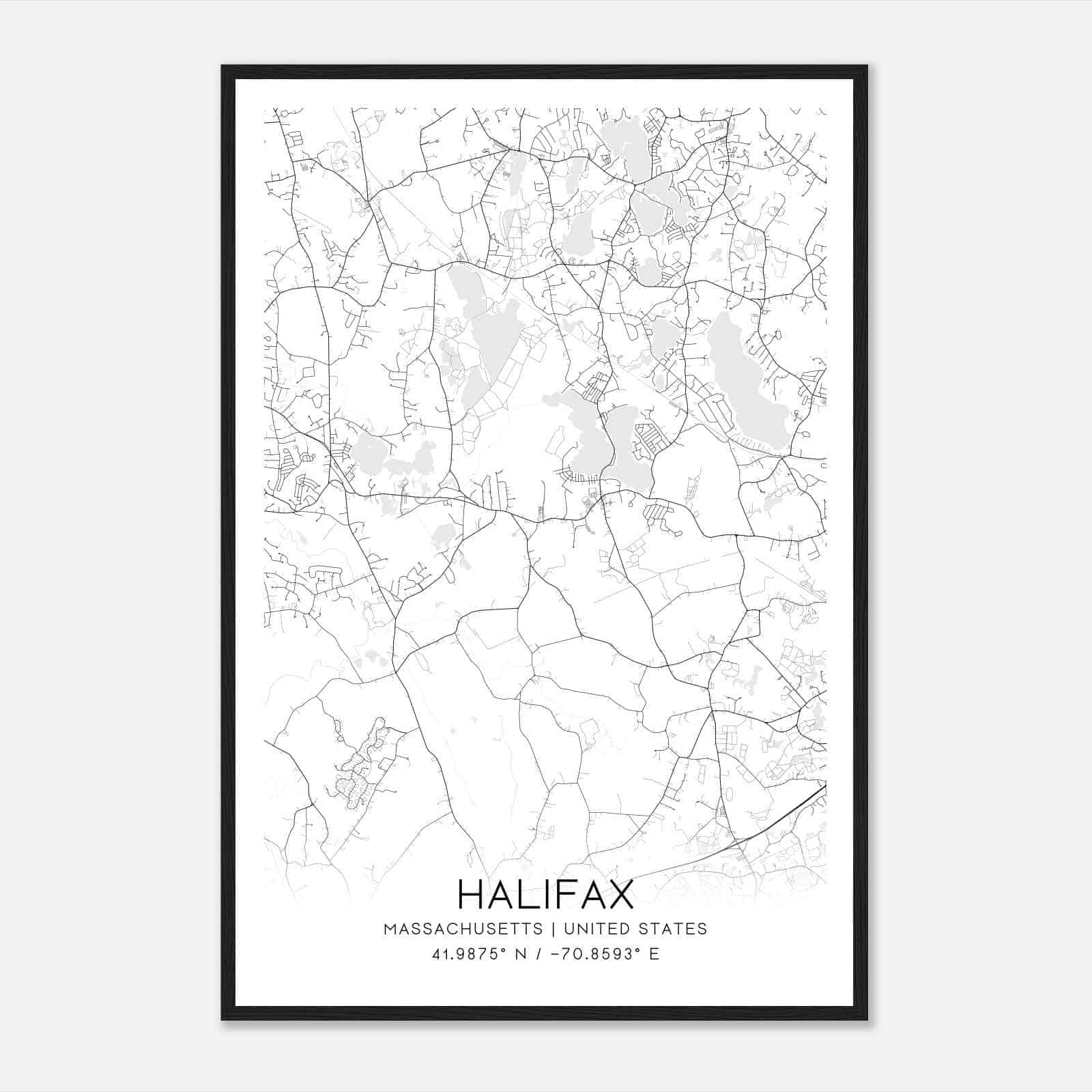Halifax Massachusetts Map Poster, Modern Home Decor Wall Art Print