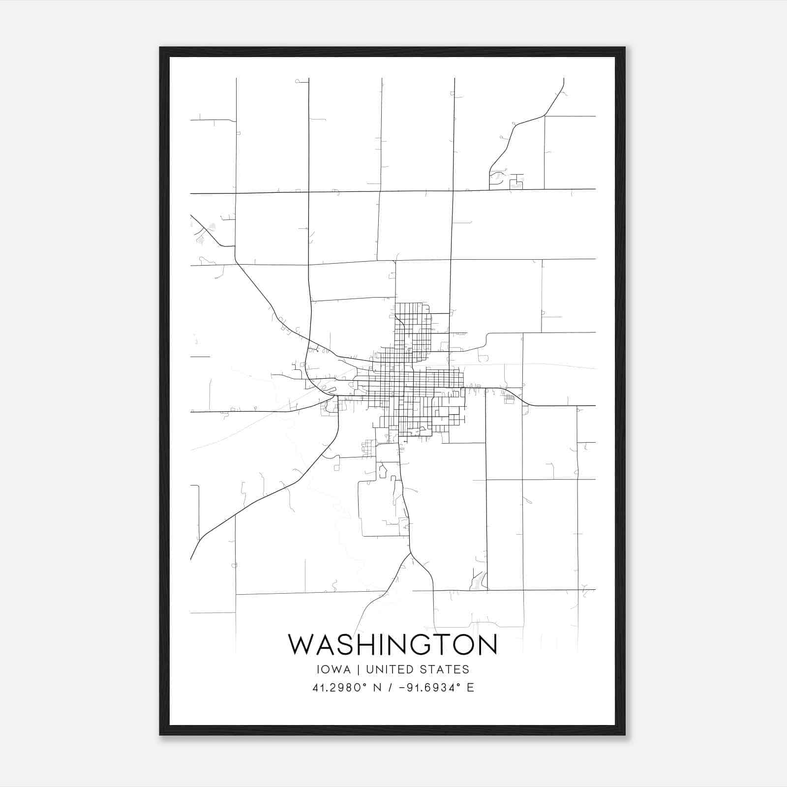 Washington Iowa Map Poster, Modern Home Decor Wall Art Print