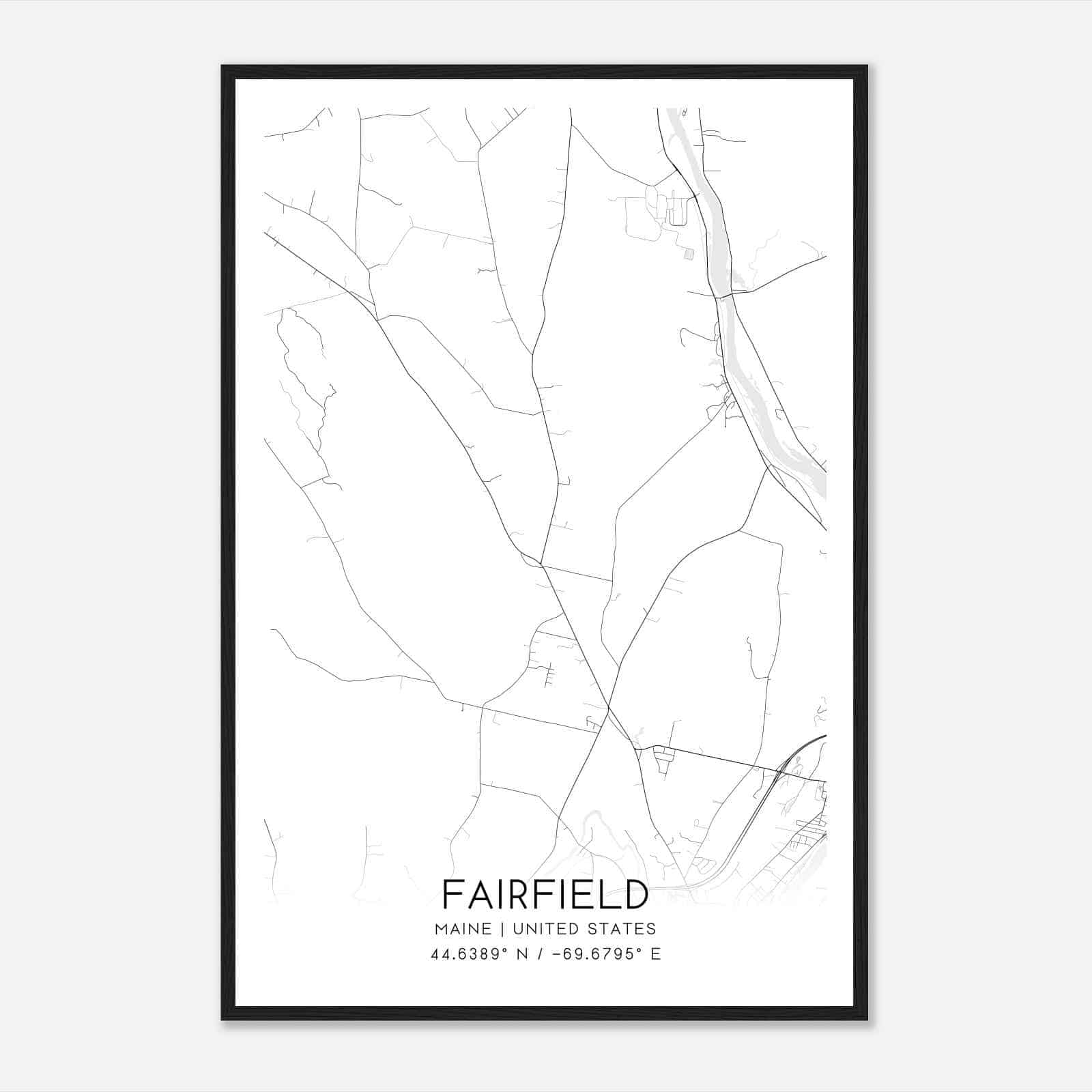 Fairfield Maine Map Poster, Modern Home Decor Wall Art Print