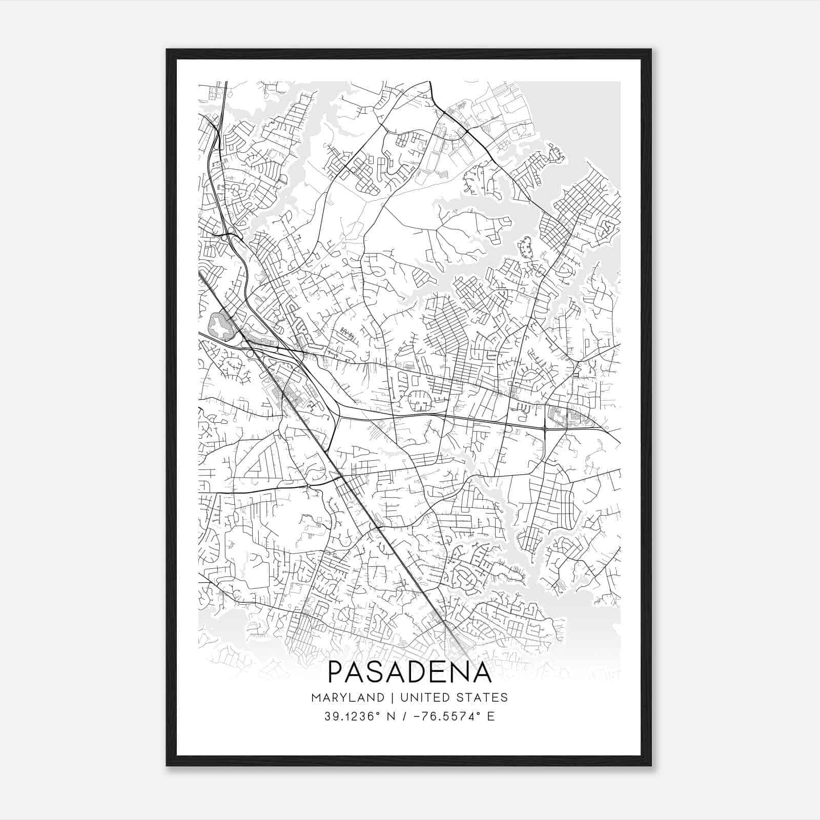 Pasadena Maryland Map Poster, Modern Home Decor Wall Art Print