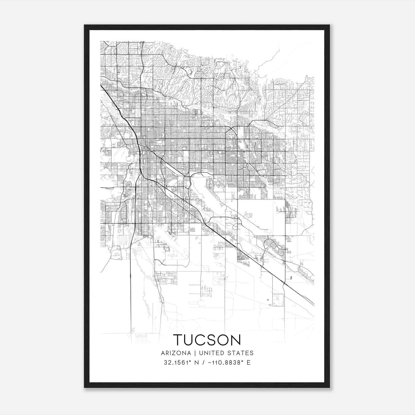 Tucson Arizona Map Poster, Modern Home Decor Wall Art Print