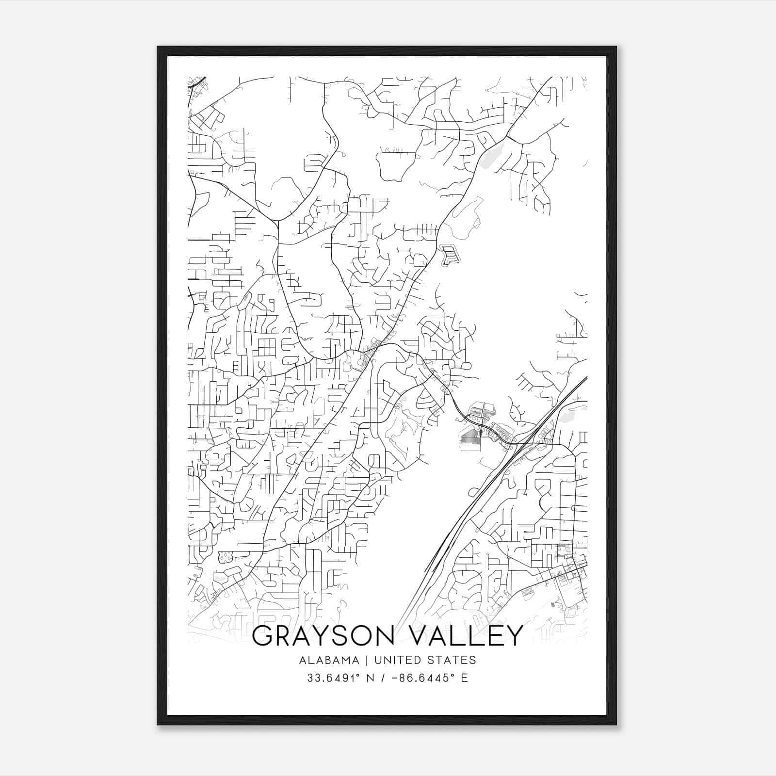 Grayson Valley Alabama Map Poster, Modern Home Decor Wall Art Print