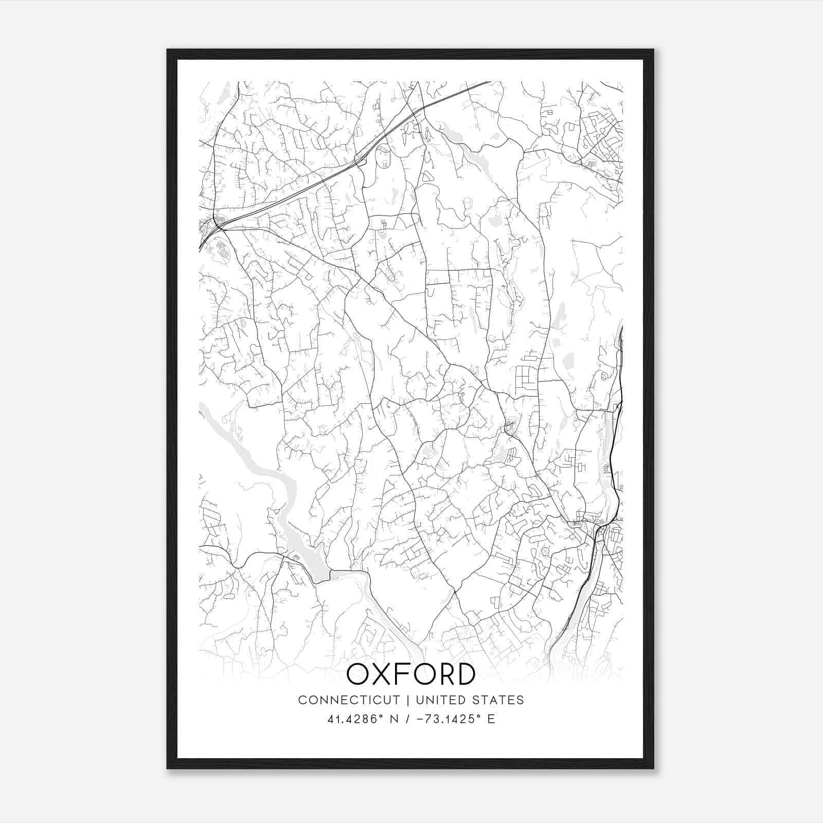 Oxford Connecticut Map Poster, Modern Home Decor Wall Art Print