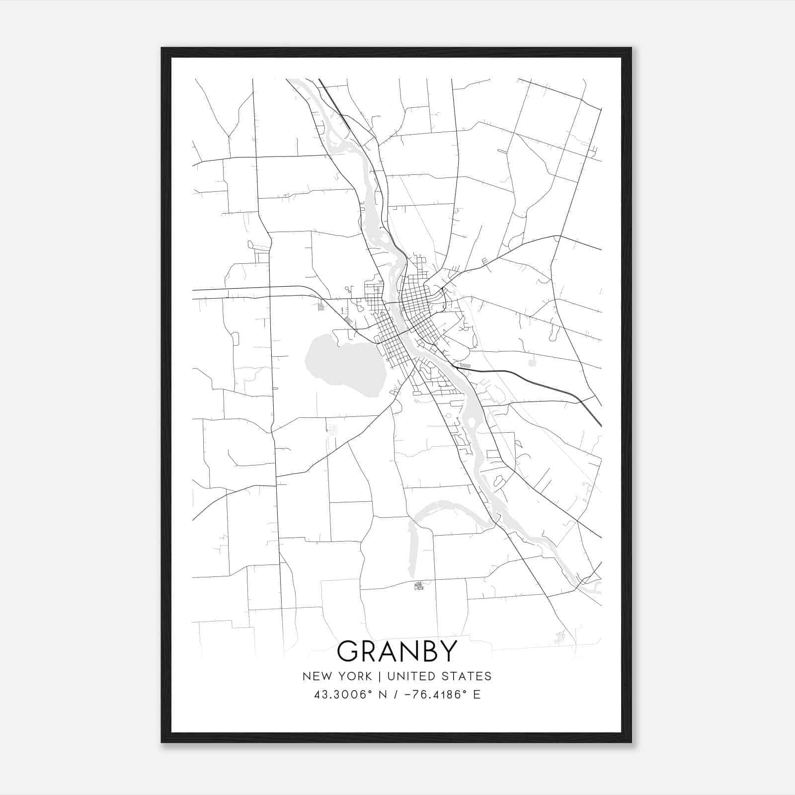 Granby New York Map Poster, Modern Home Decor Wall Art Print