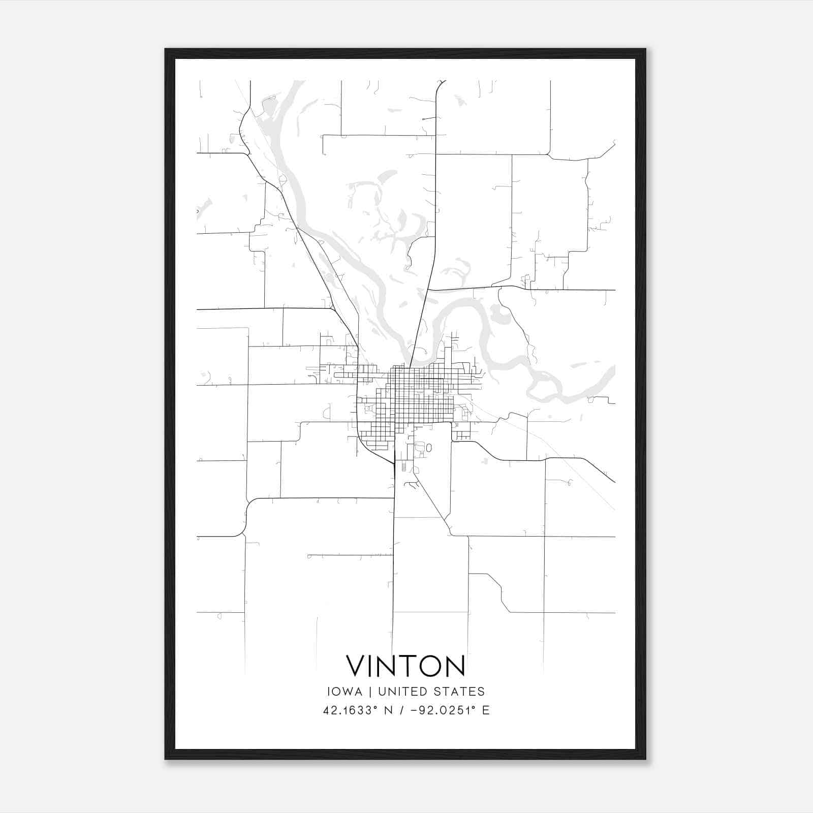 Vinton Iowa Map Poster, Modern Home Decor Wall Art Print