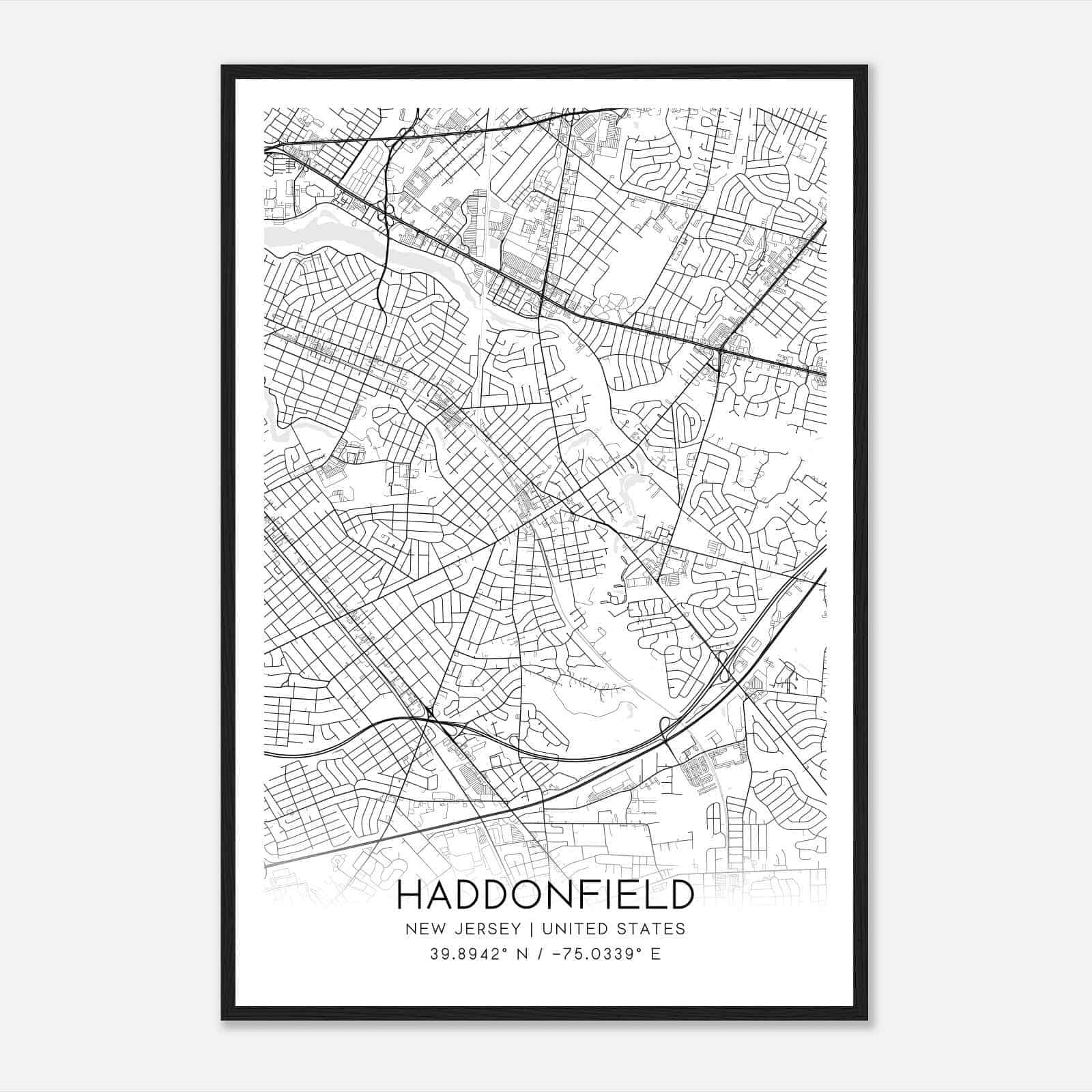 Haddonfield New Jersey Map Poster, Modern Home Decor Wall Art Print