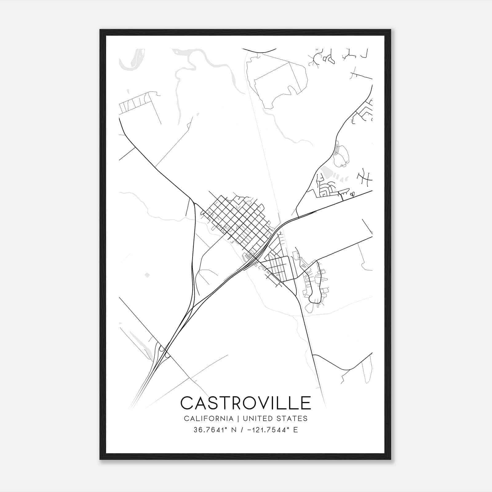 Castroville California Map Poster, Modern Home Decor Wall Art Print