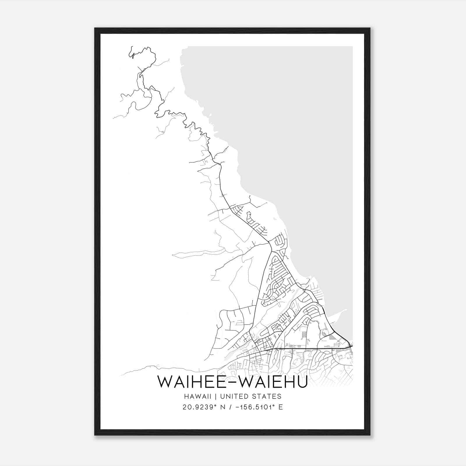 Waihee-Waiehu Hawaii Map Poster, Modern Home Decor Wall Art Print