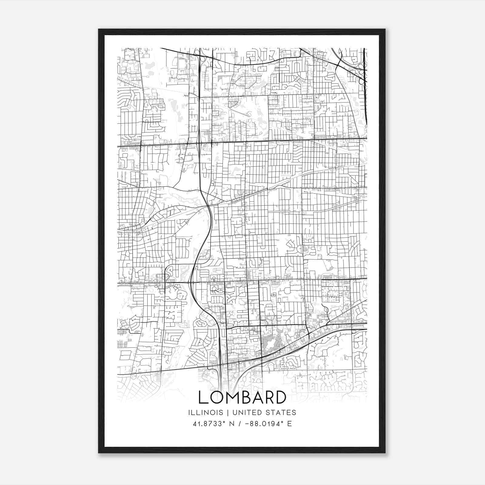 Lombard Illinois Map Poster, Modern Home Decor Wall Art Print