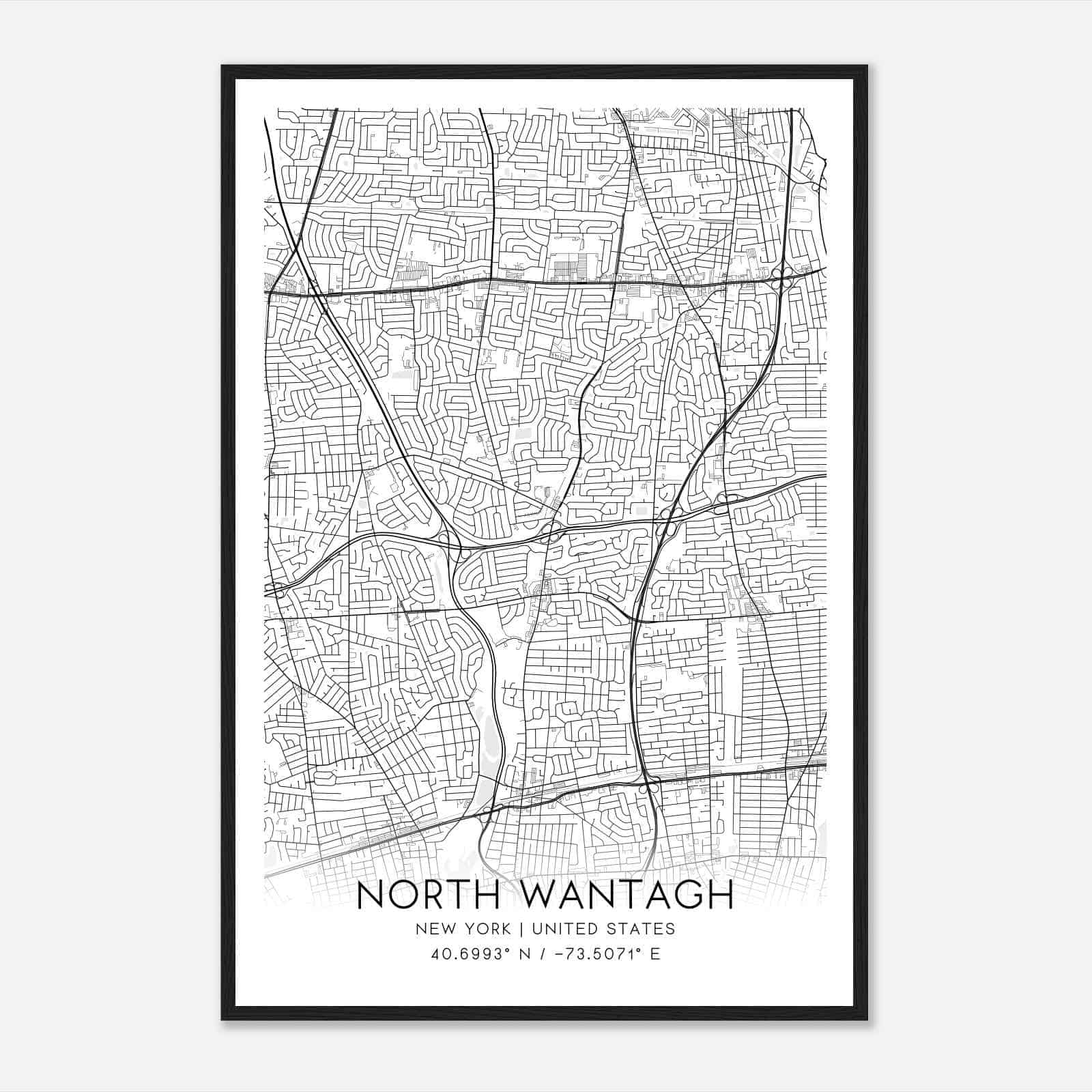 North Wantagh New York Map Poster, Modern Home Decor Wall Art Print