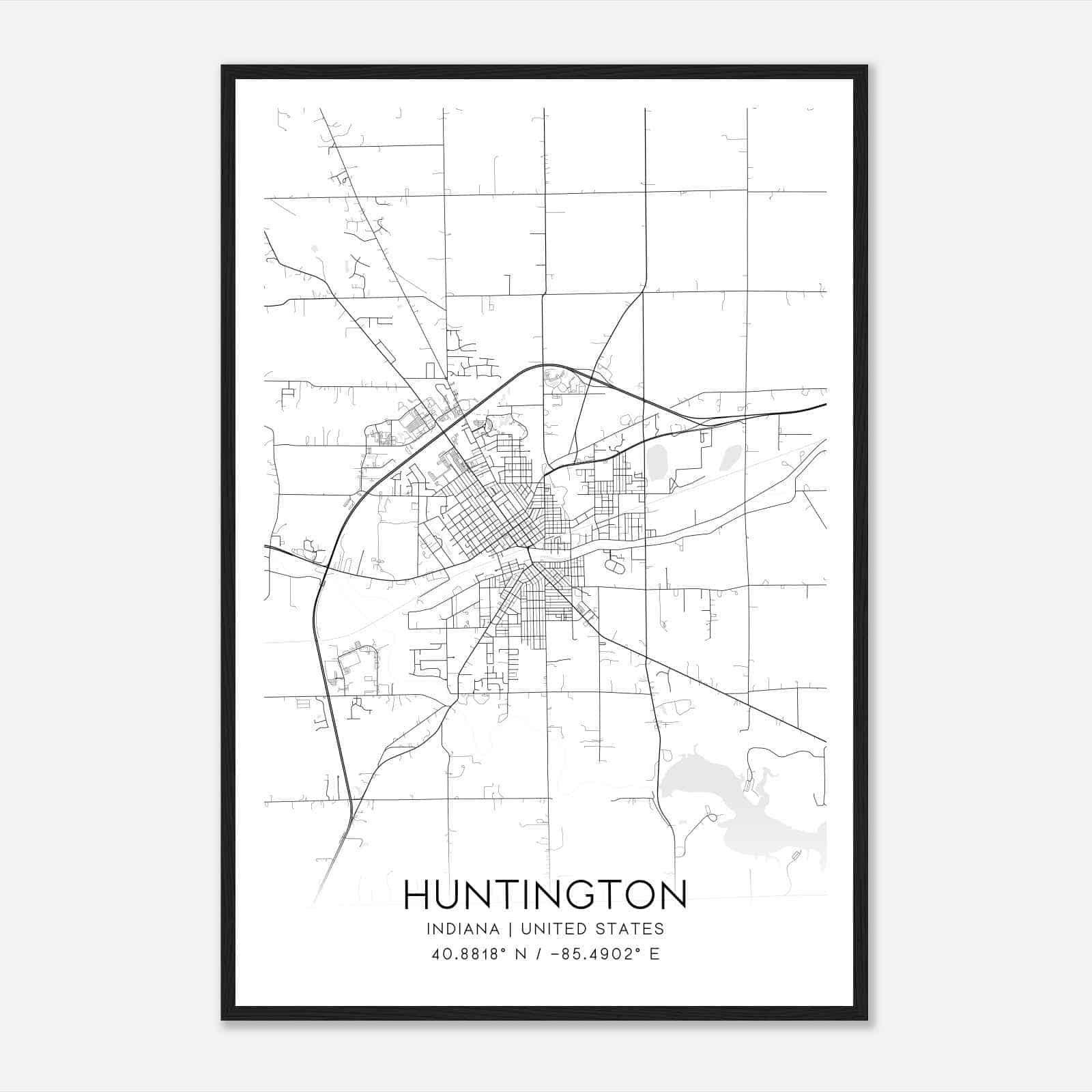Huntington Indiana Map Poster, Modern Home Decor Wall Art Print